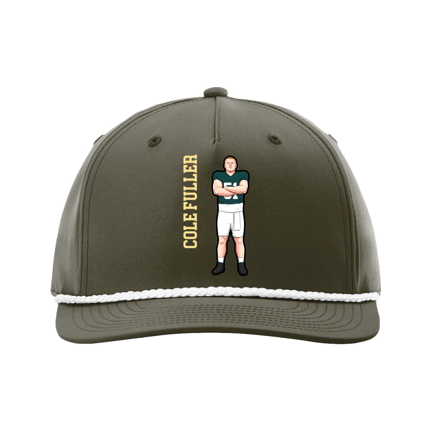 Five-Panel Classic Rope Cap — Name Vertical in Green