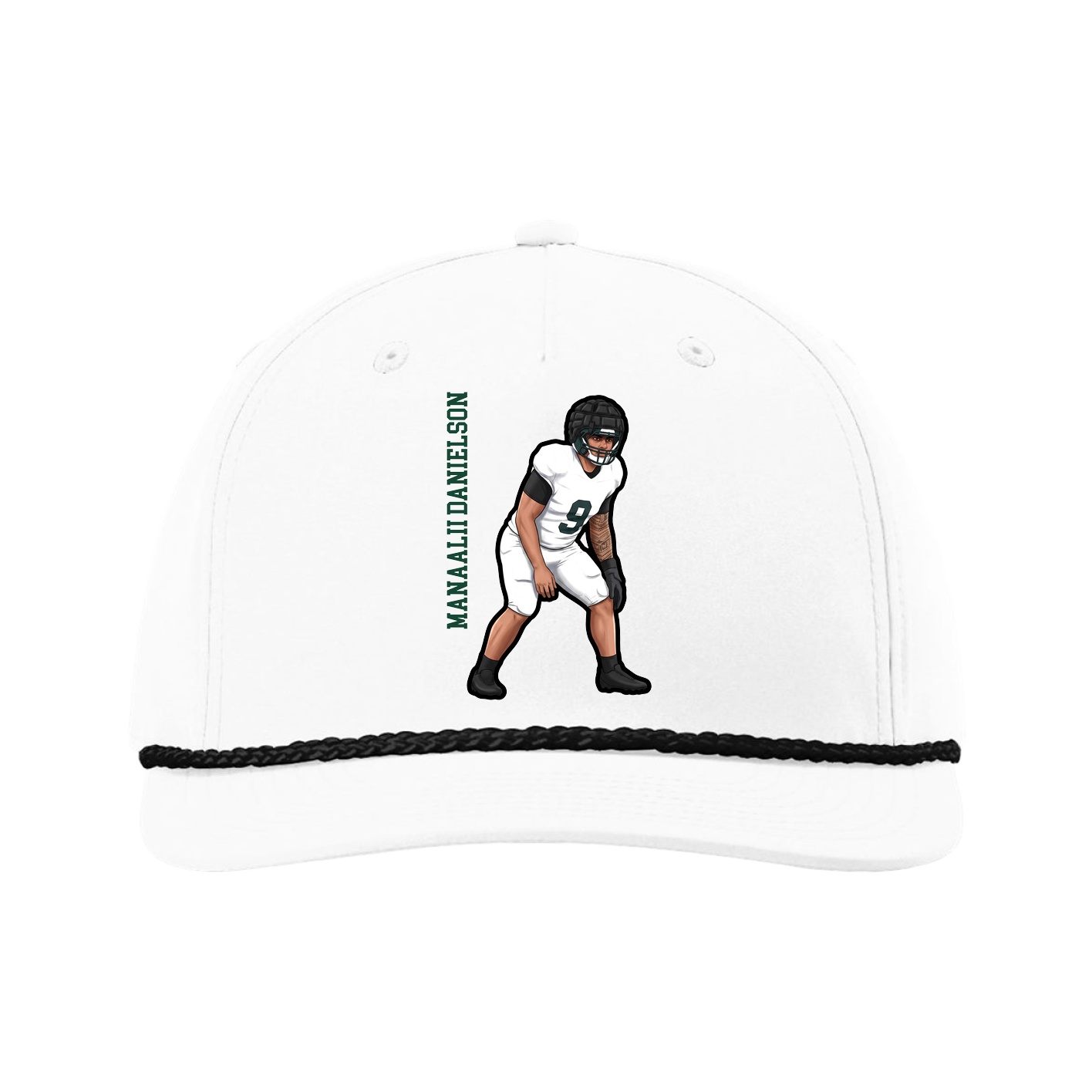 Five-Panel Classic Rope Cap — Name Vertical in White