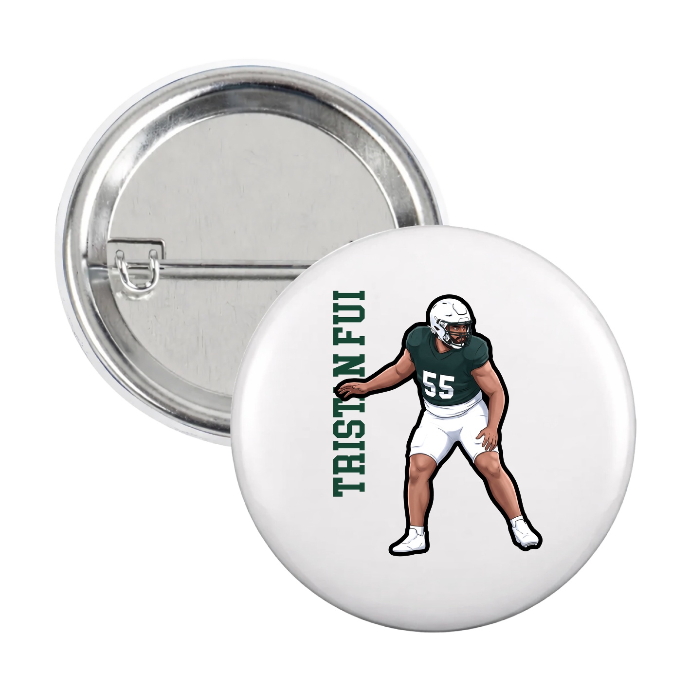 Game Day Button — Name Vertical in White
