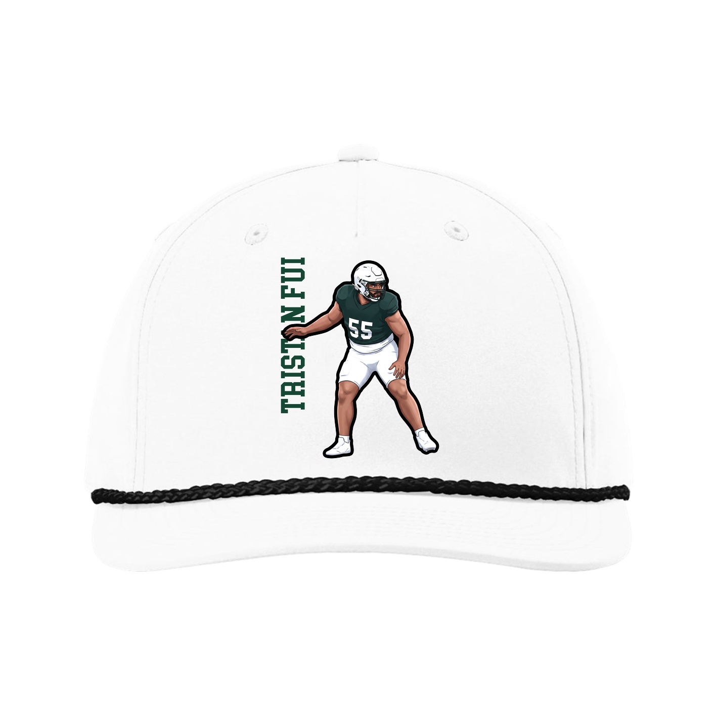 Five-Panel Classic Rope Cap — Name Vertical in White