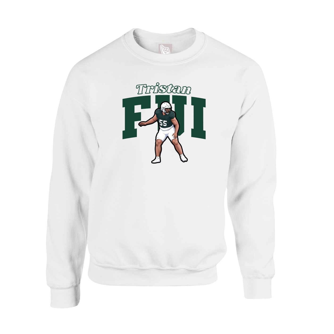 Fleece Crew — Name Arch in White
