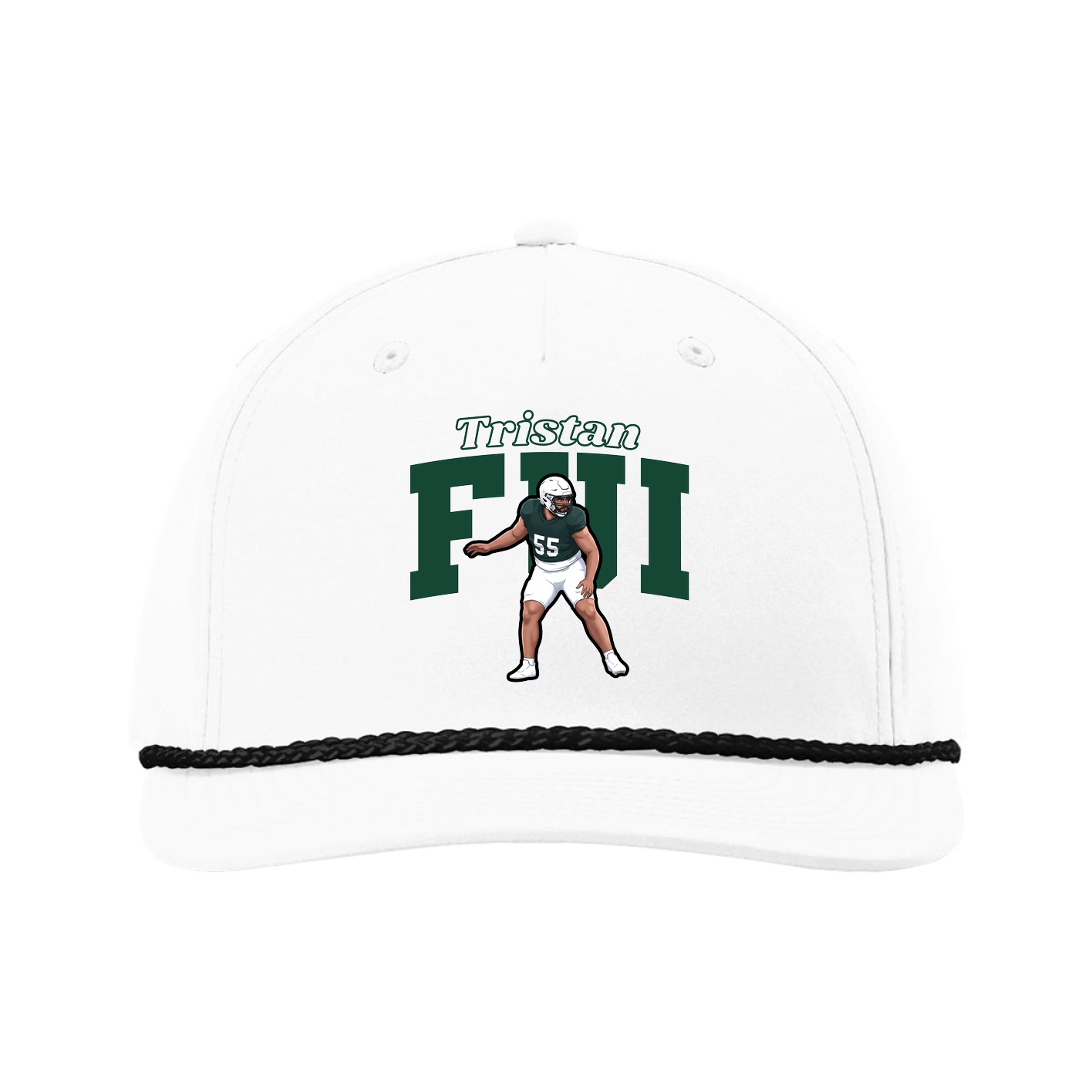 Five-Panel Classic Rope Cap — Name Arch in White