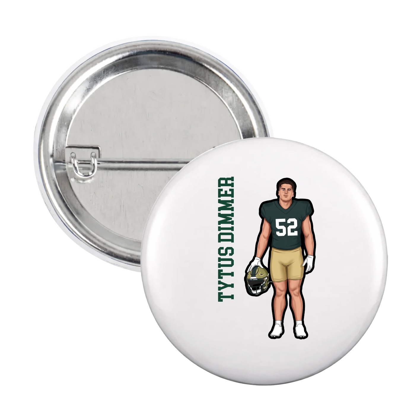 Game Day Button — Name Vertical in White