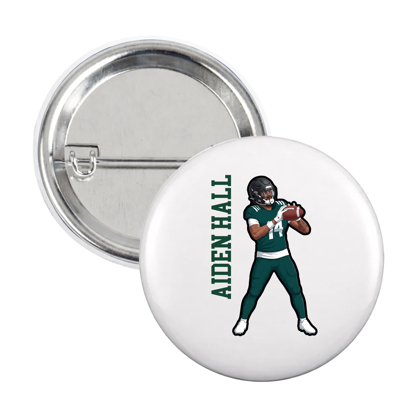 Game Day Button — Name Vertical in White
