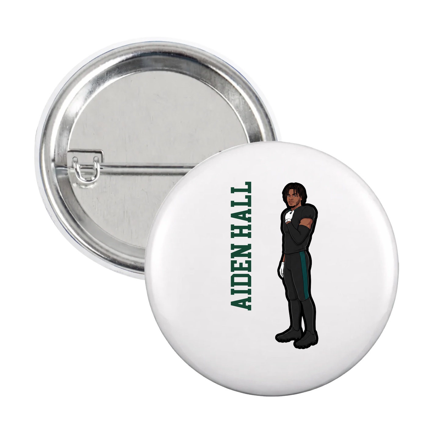 Game Day Button — Name Vertical in White