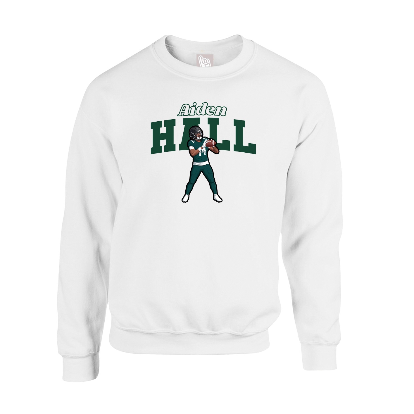 Fleece Crew — Name Arch in White