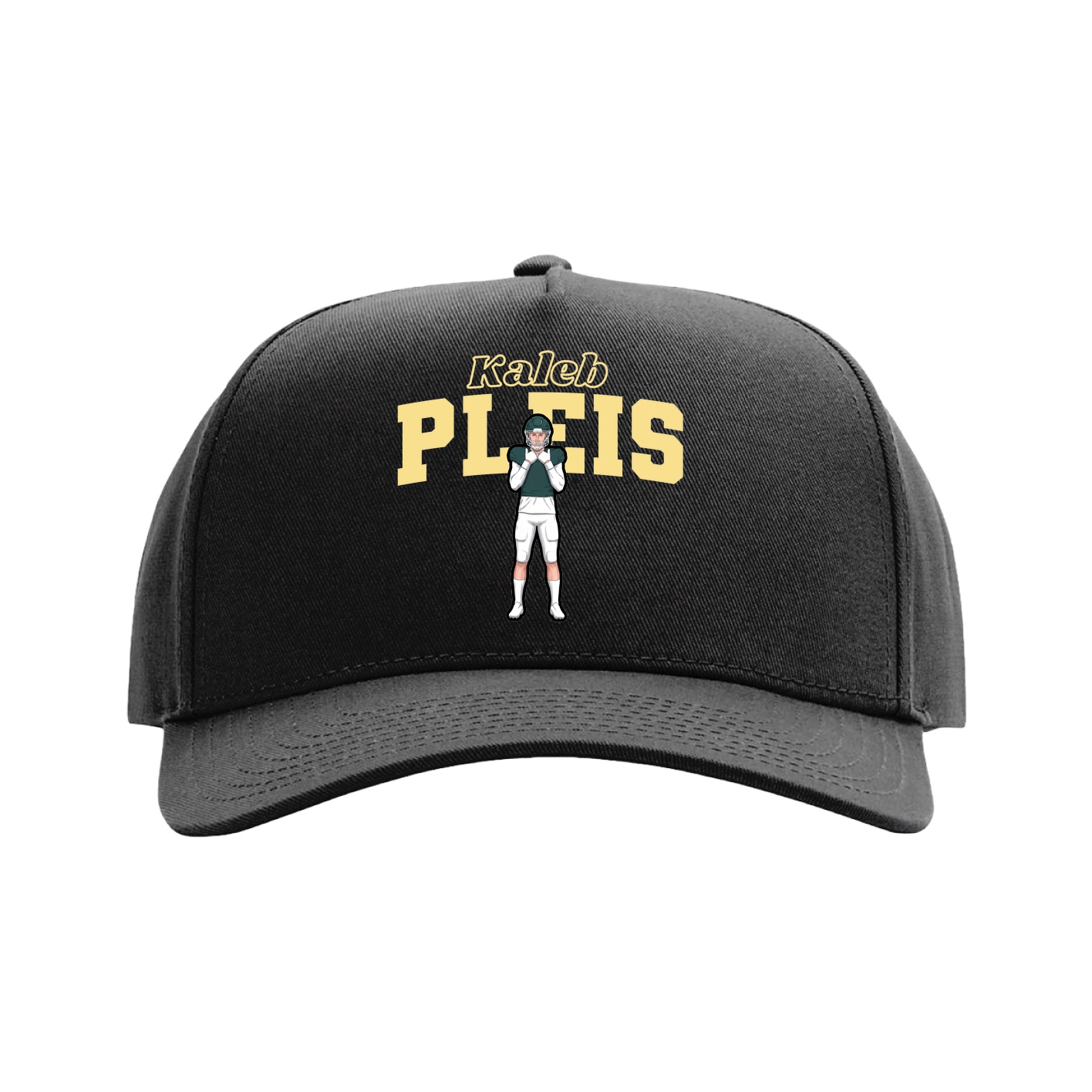 Full Fabric Five-Panel Champ Cap — Name Arch in Black