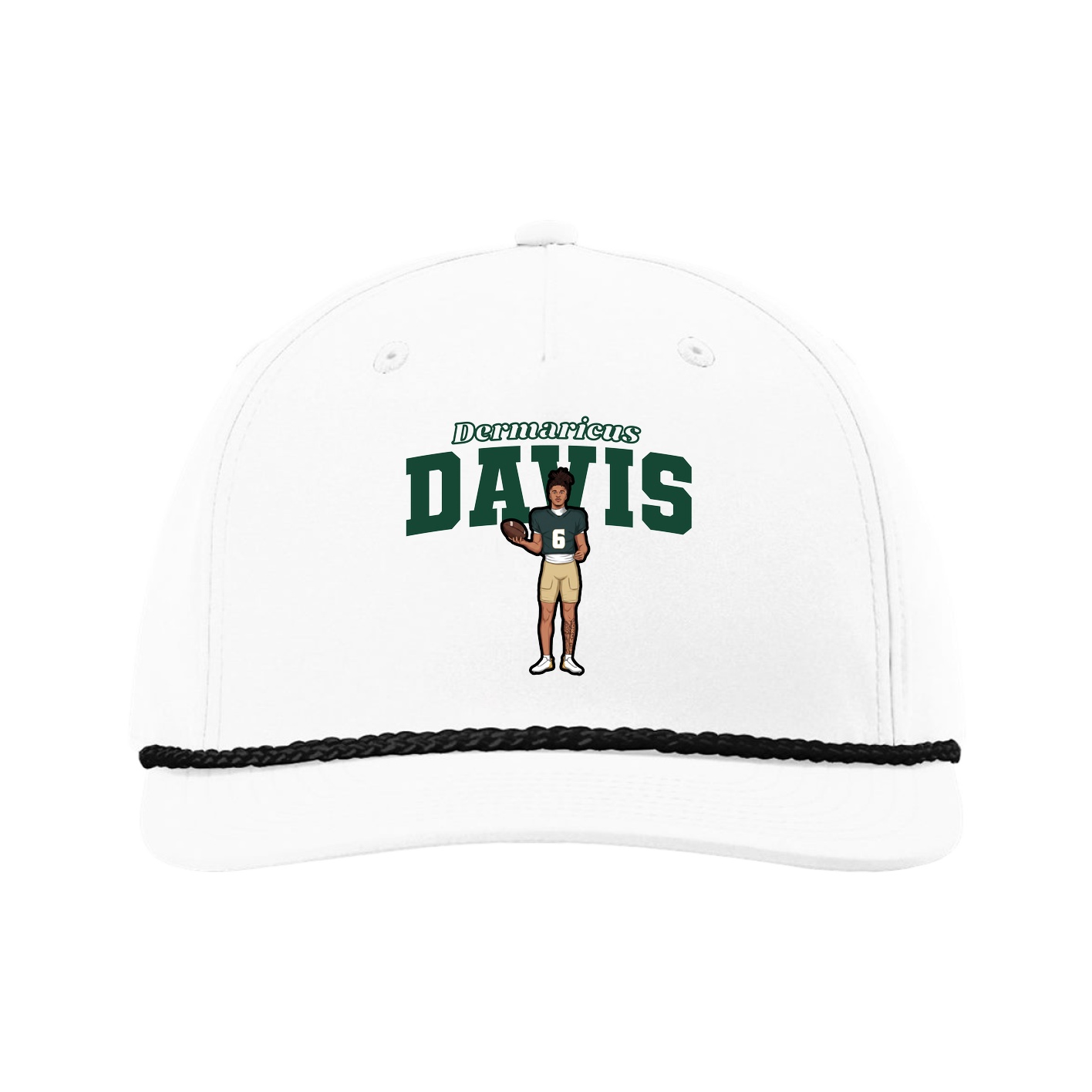 Five-Panel Classic Rope Cap — Name Arch in White