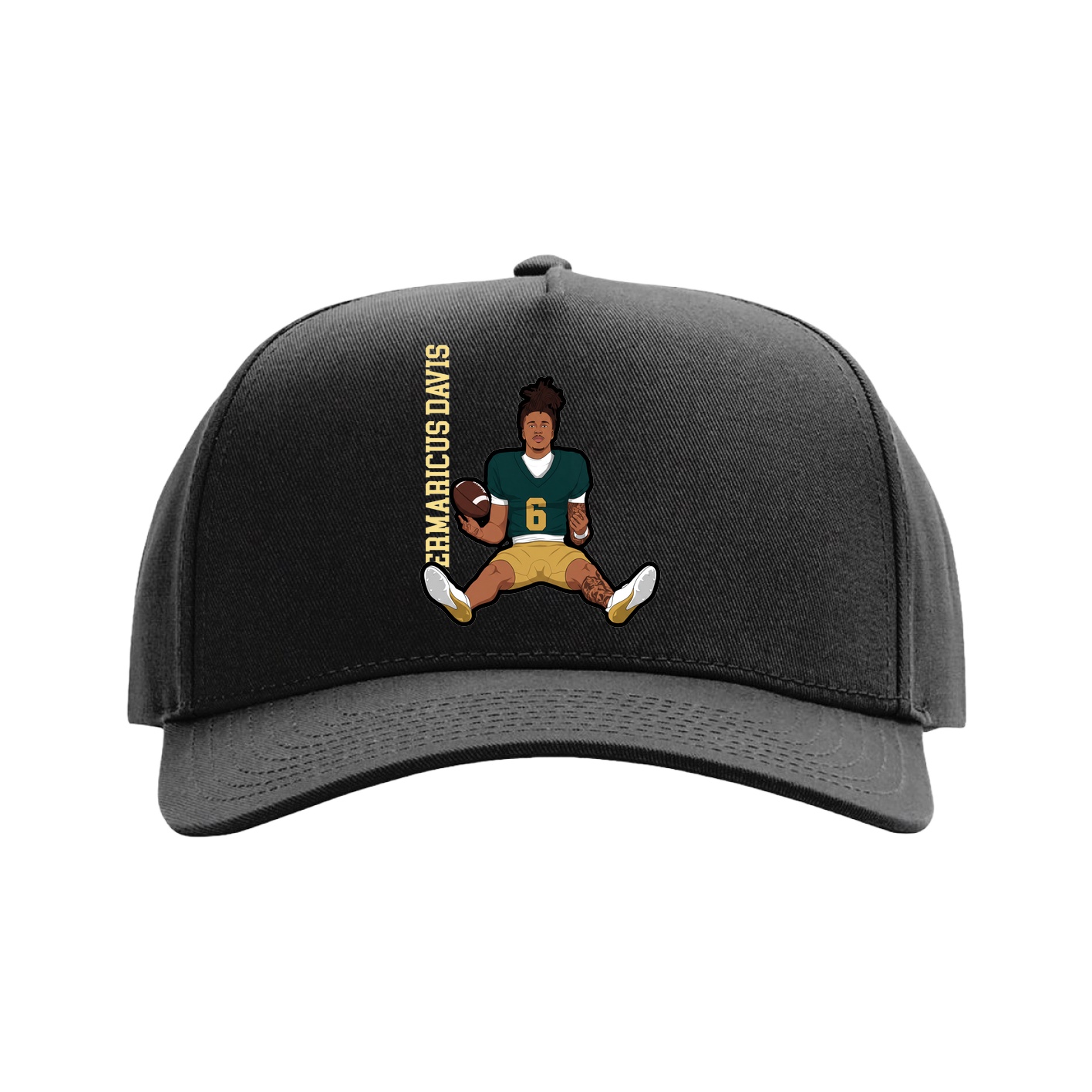 Full Fabric Five-Panel Champ Cap — Name Vertical in Black