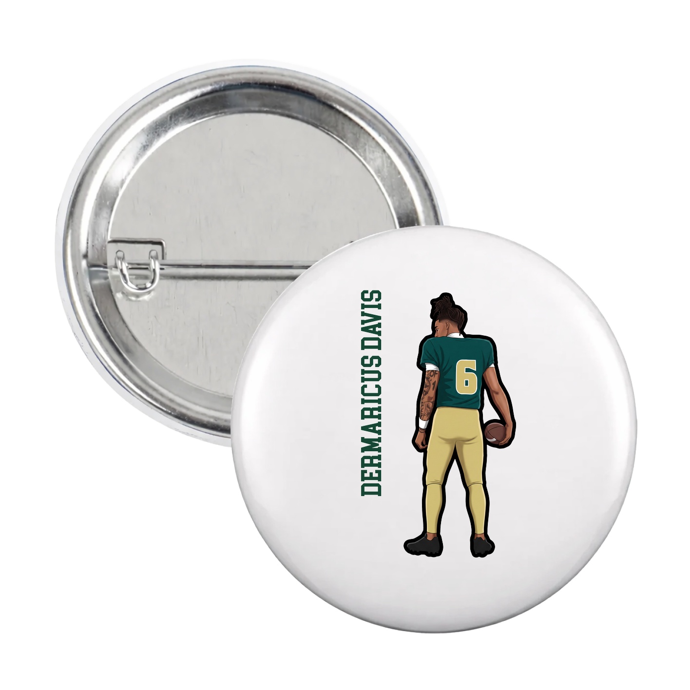 Game Day Button — Name Vertical in White