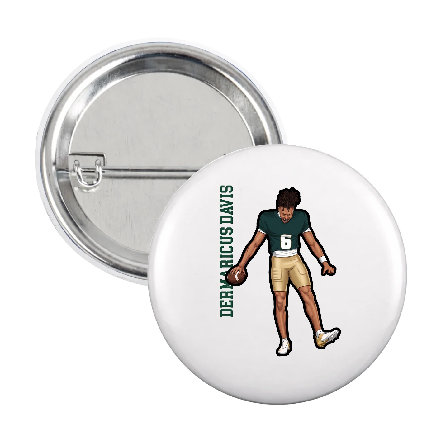 Game Day Button — Name Vertical in White