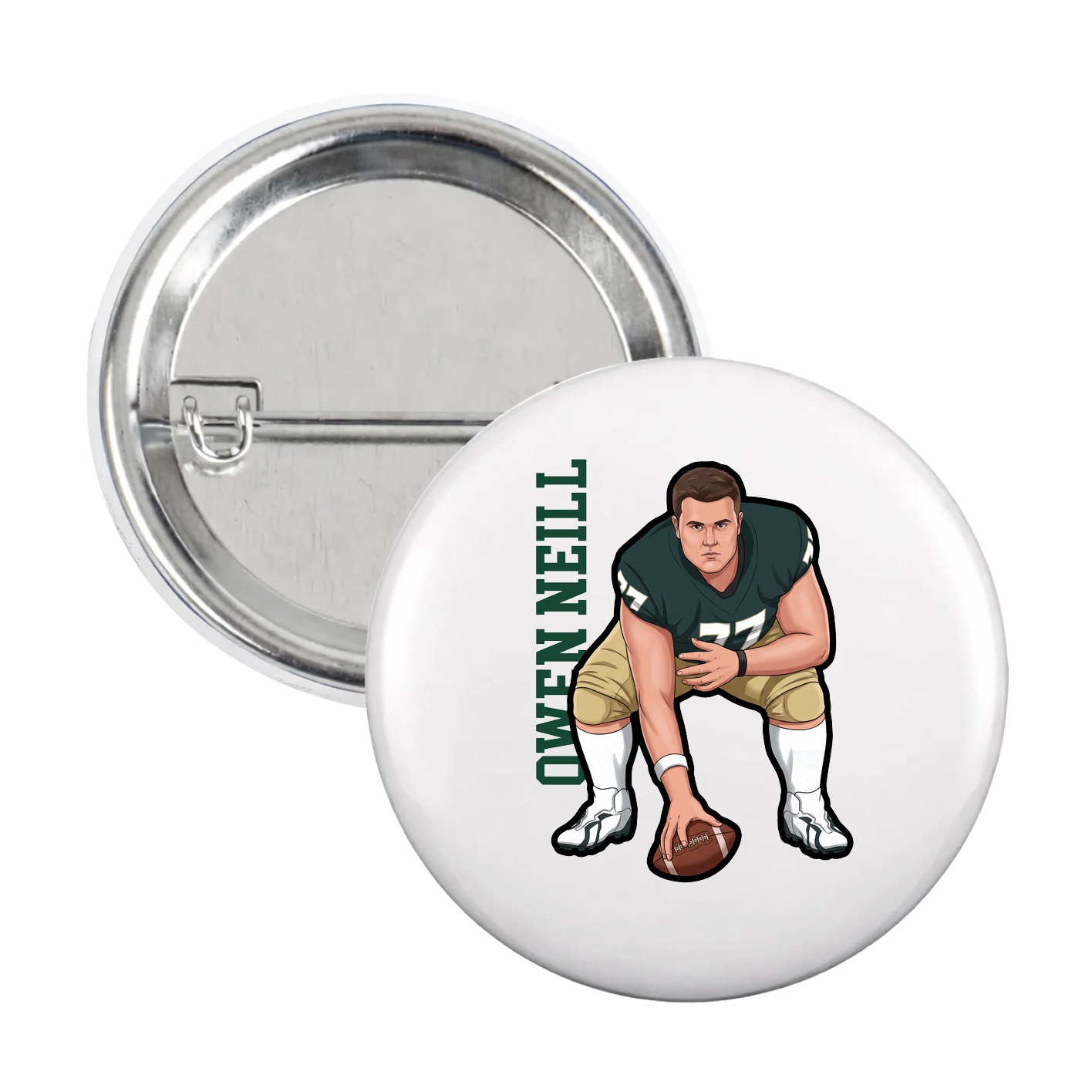 Game Day Button — Name Vertical in White