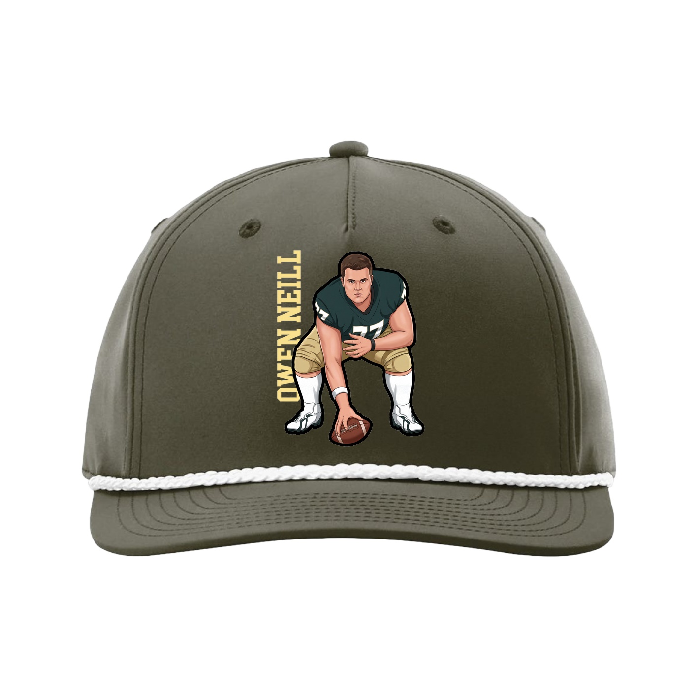 Five-Panel Classic Rope Cap — Name Vertical in Green