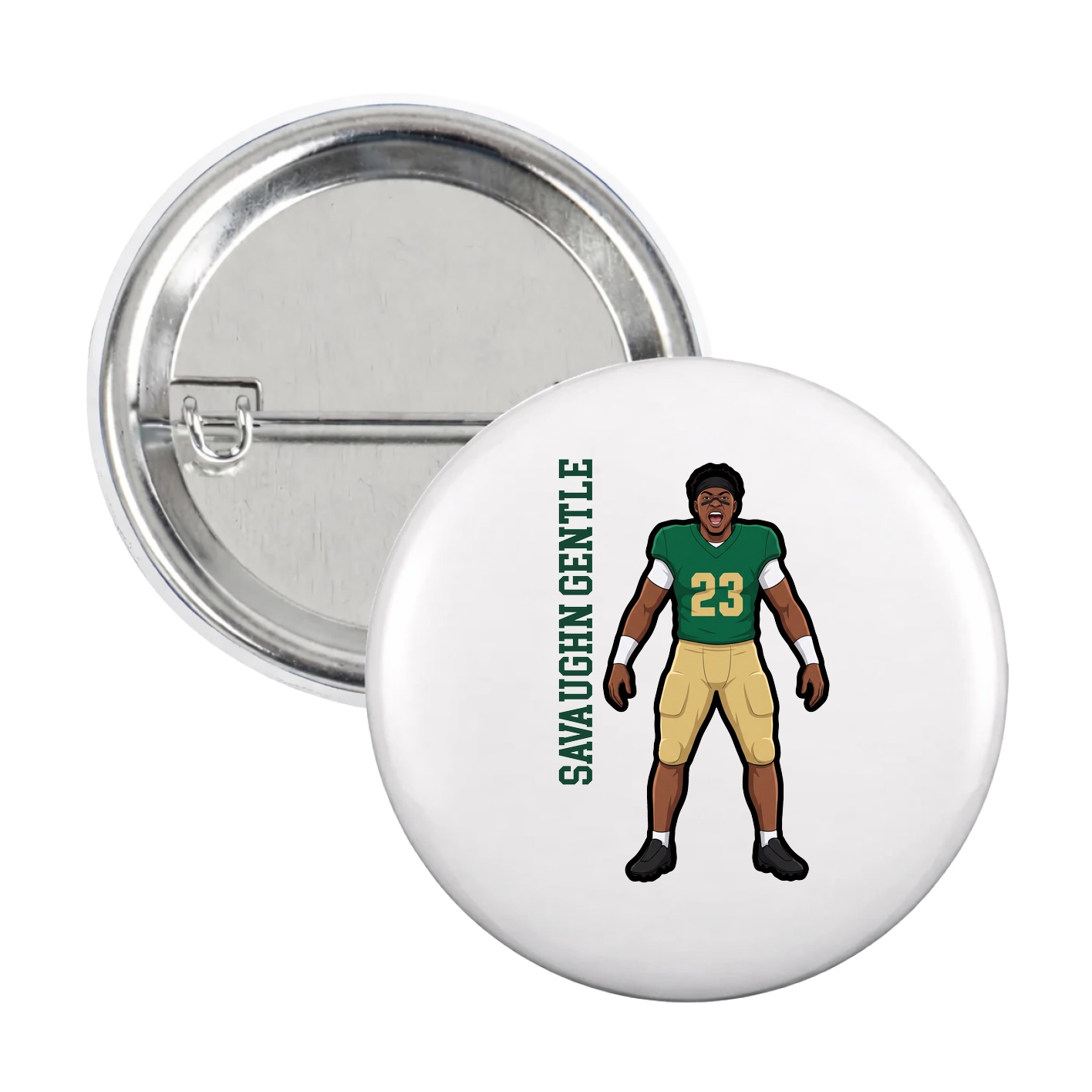 Game Day Button — Name Vertical in White