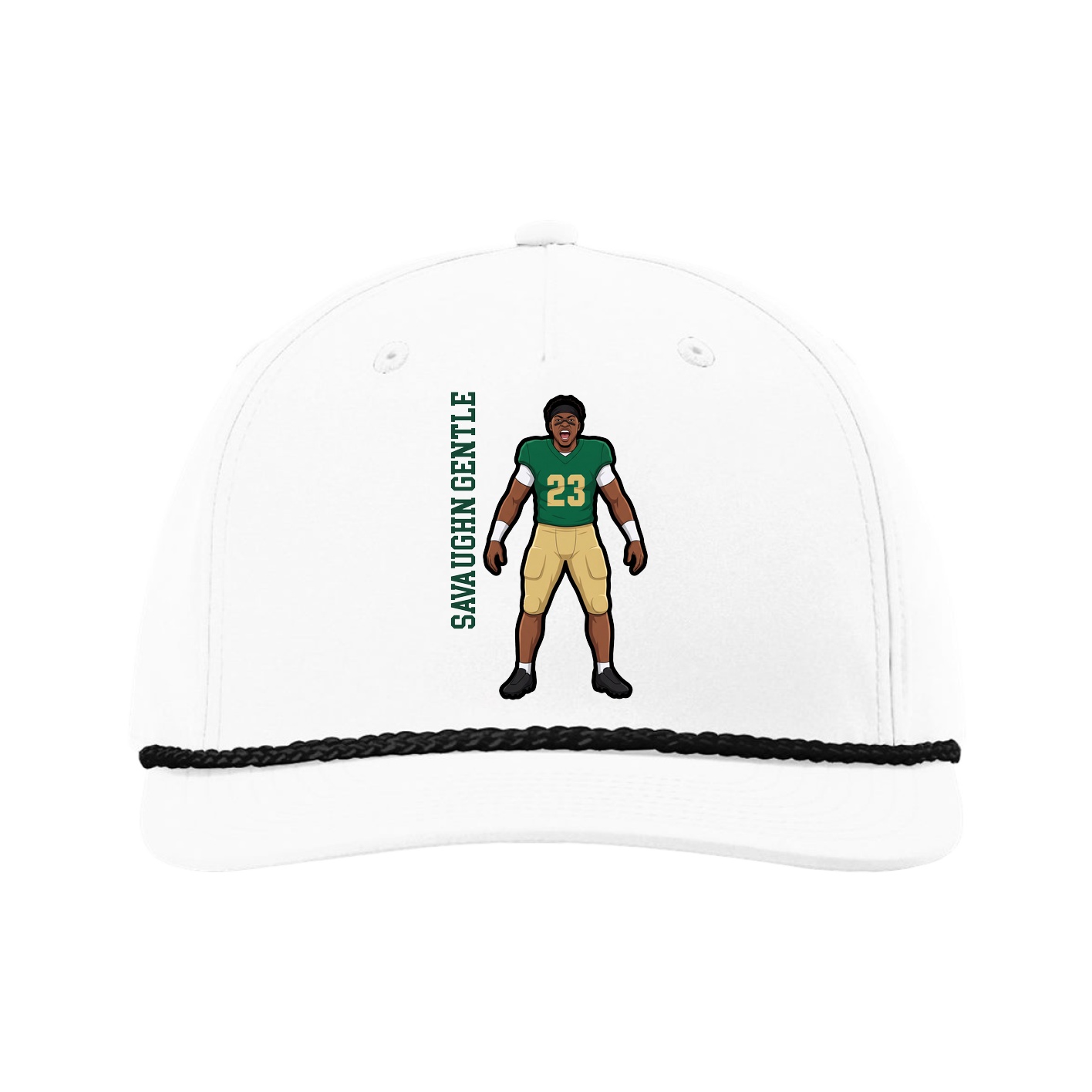 Five-Panel Classic Rope Cap — Name Vertical in White