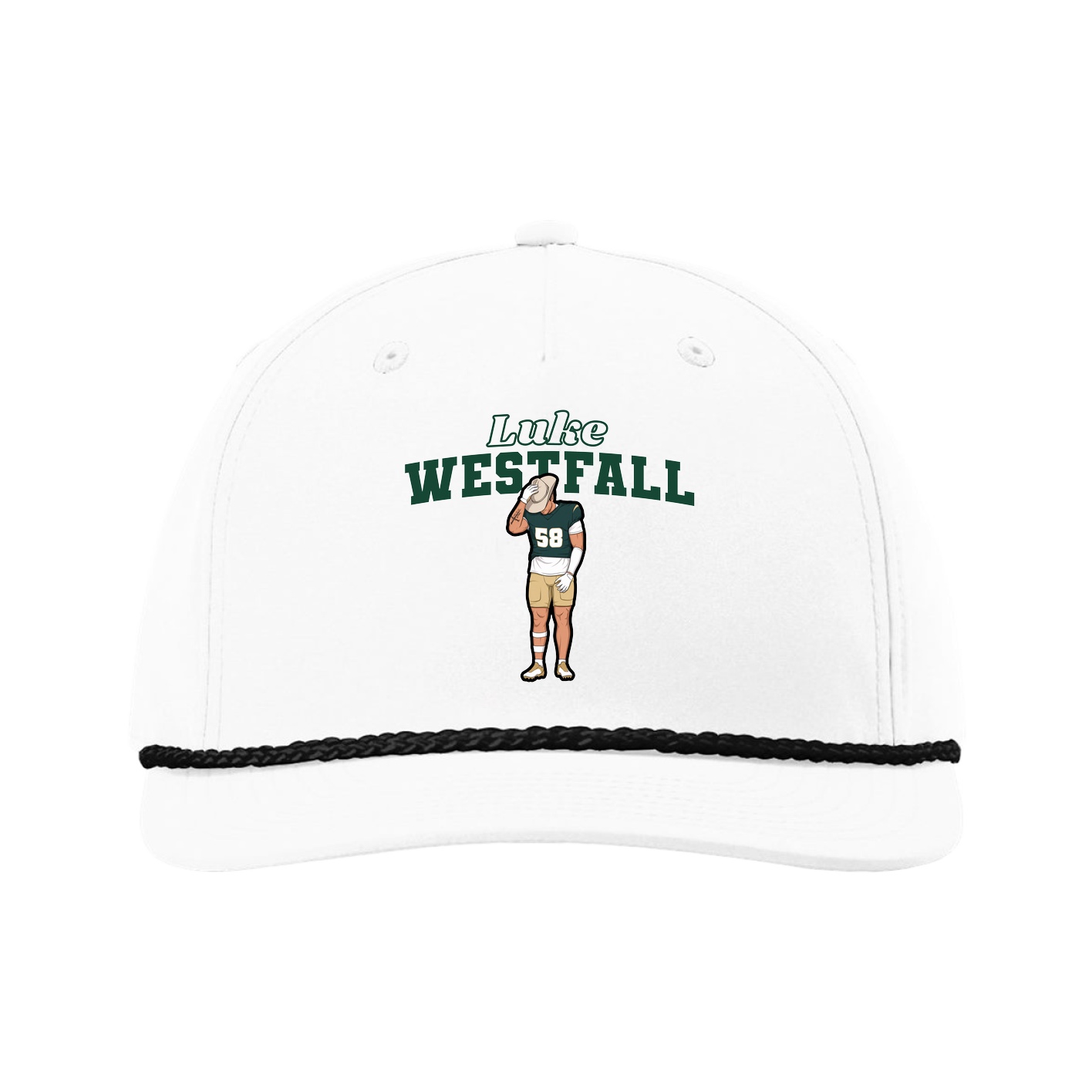 Five-Panel Classic Rope Cap — Name Arch in White