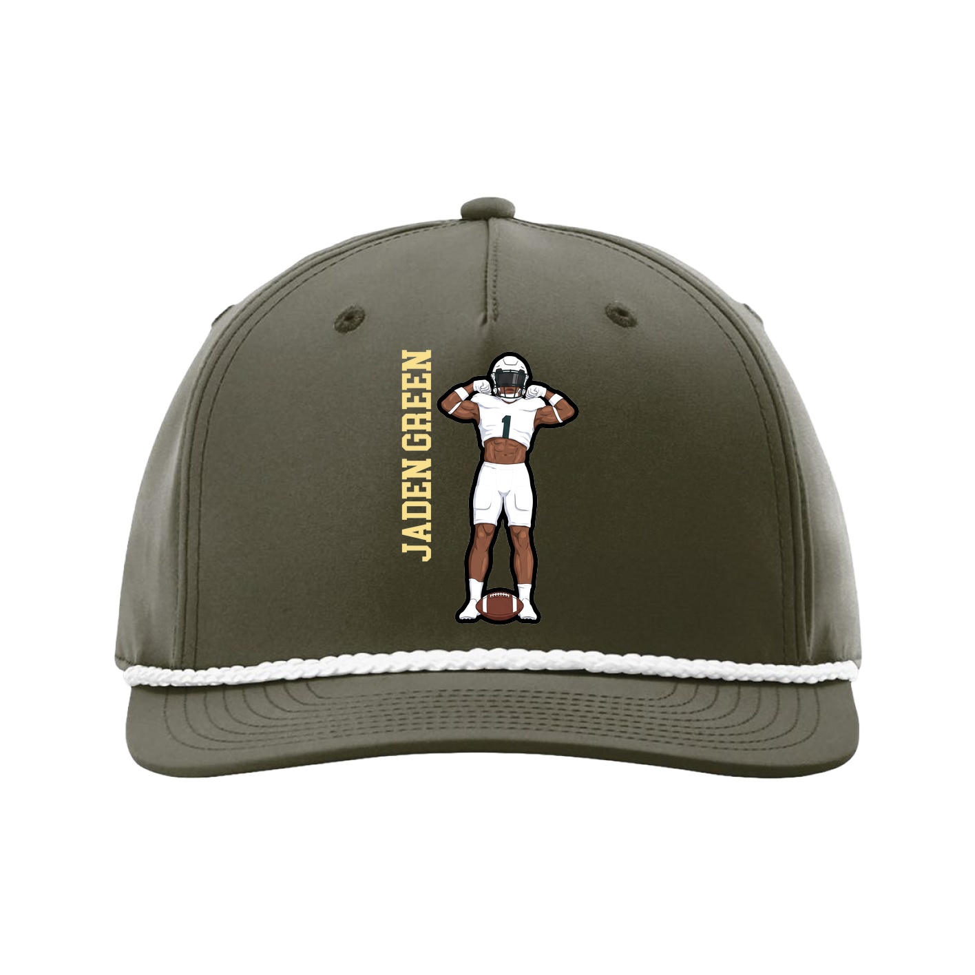 Five-Panel Classic Rope Cap — Name Vertical in Green