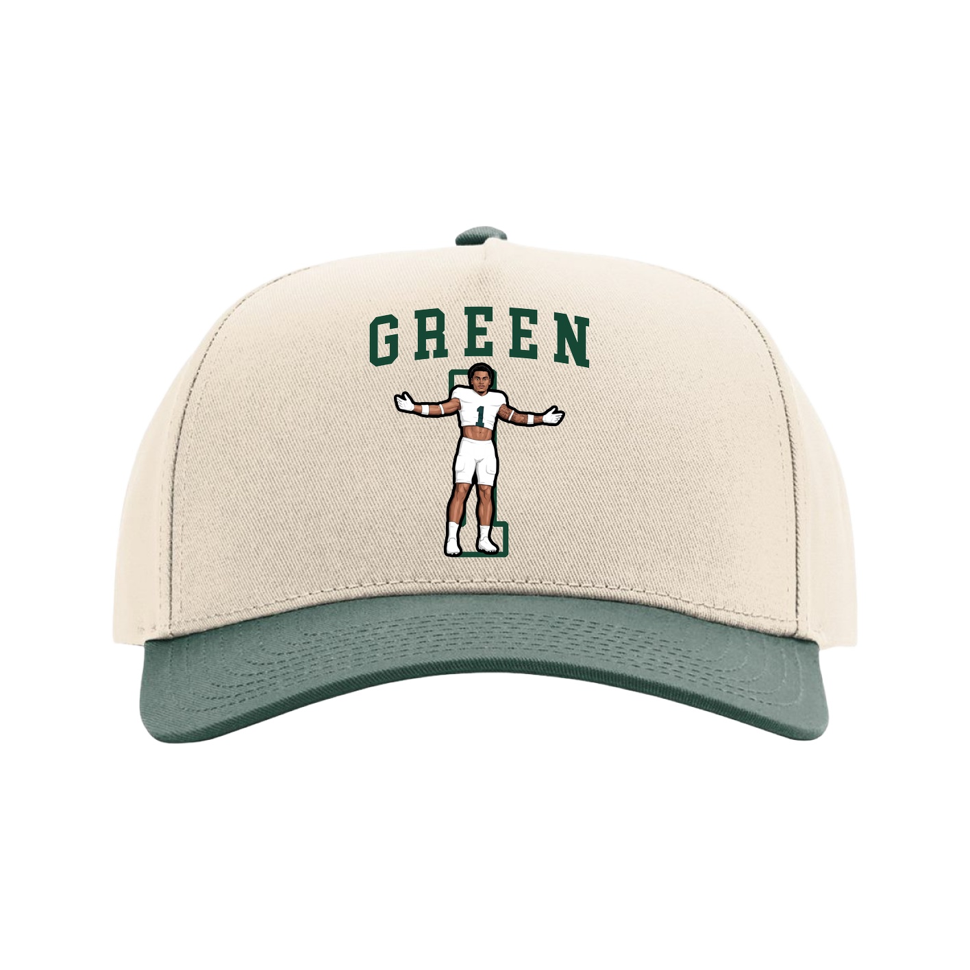 Full Fabric Five-Panel Champ Cap — Shirsey in Cream/Green