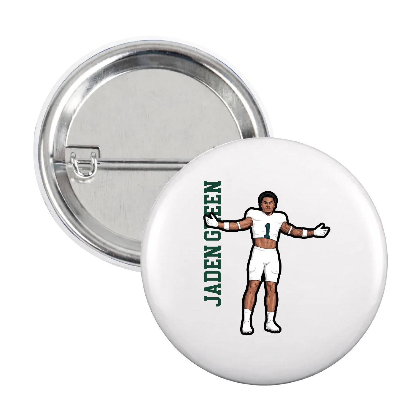 Game Day Button — Name Vertical in White