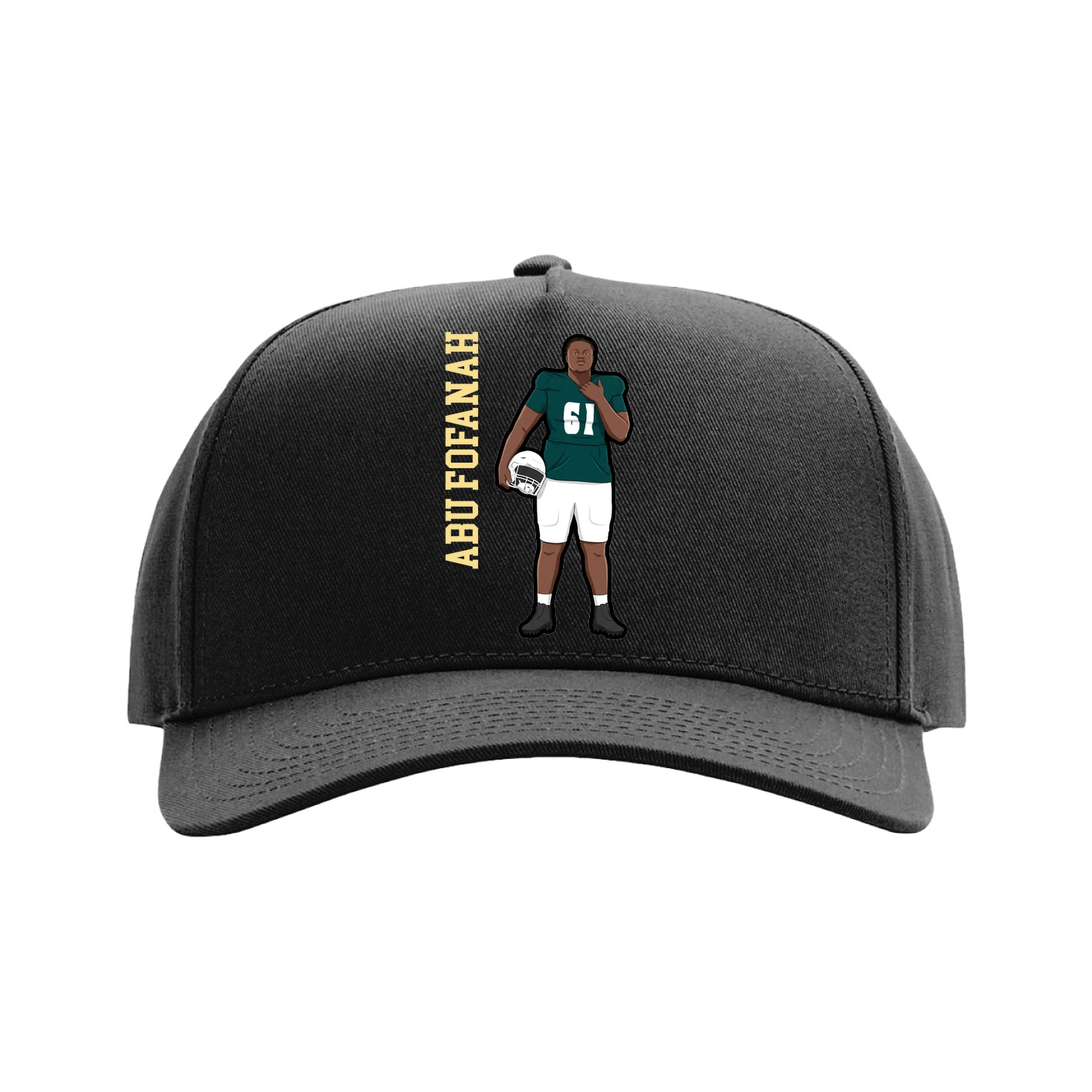 Full Fabric Five-Panel Champ Cap — Name Vertical in Black