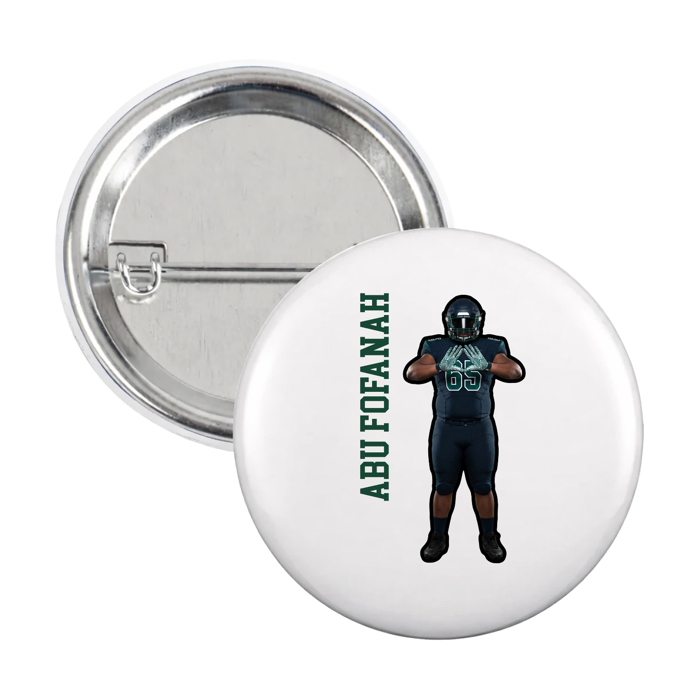 Game Day Button — Name Vertical in White