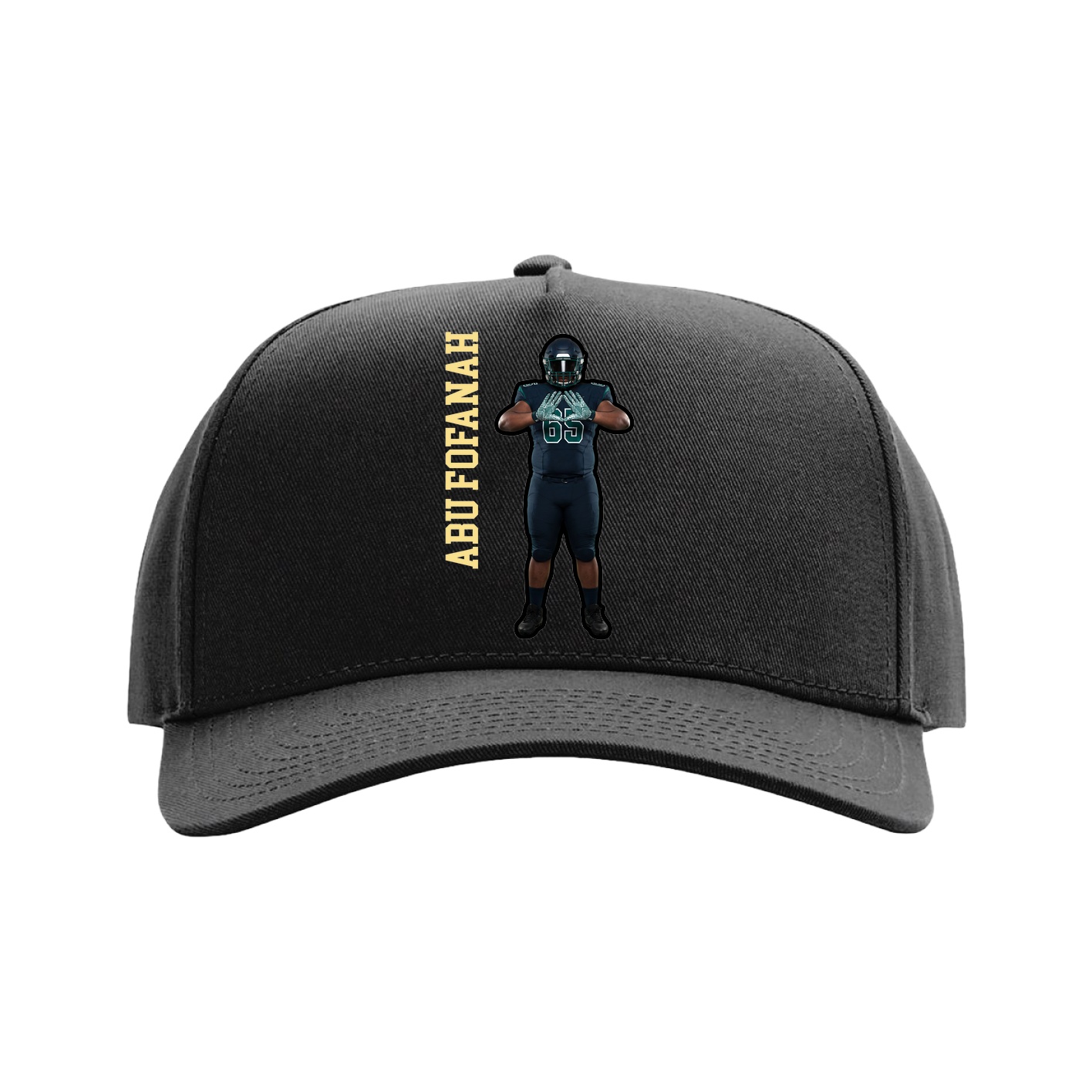 Full Fabric Five-Panel Champ Cap — Name Vertical in Black