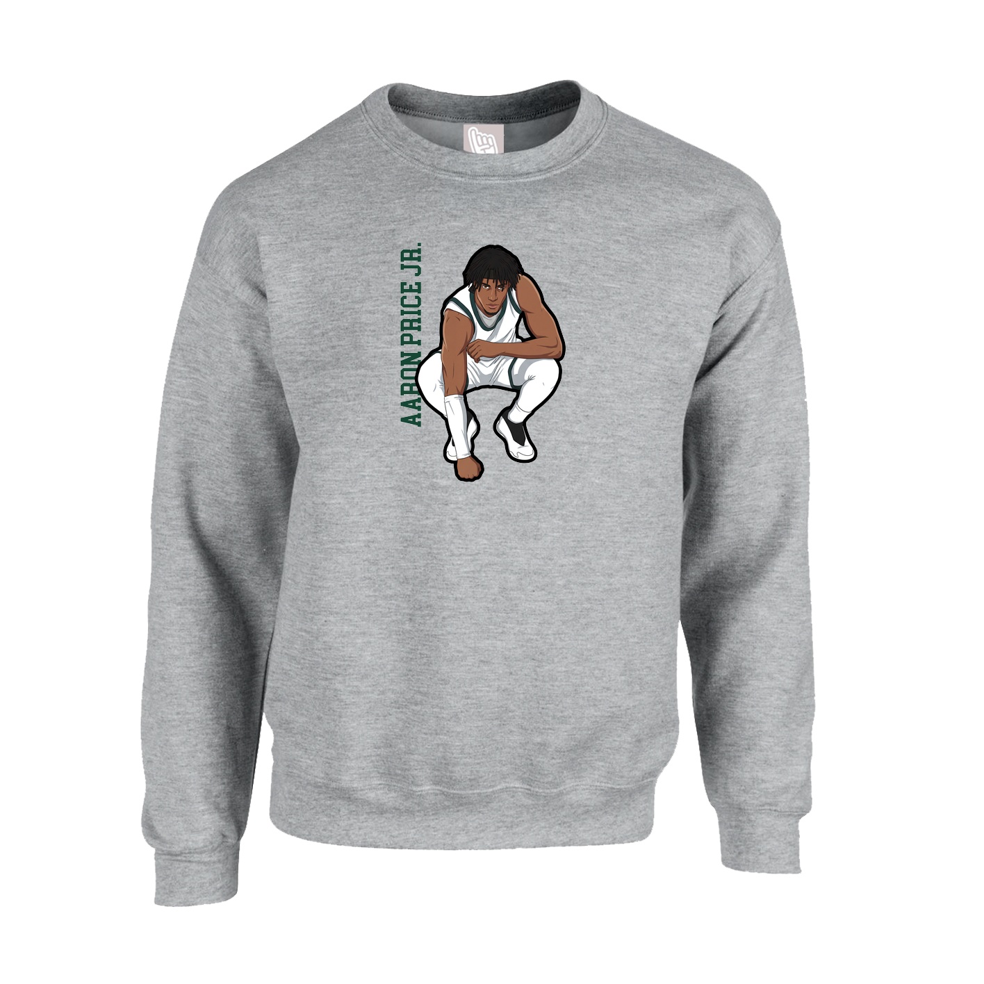 Fleece Crew — Name Vertical in Grey