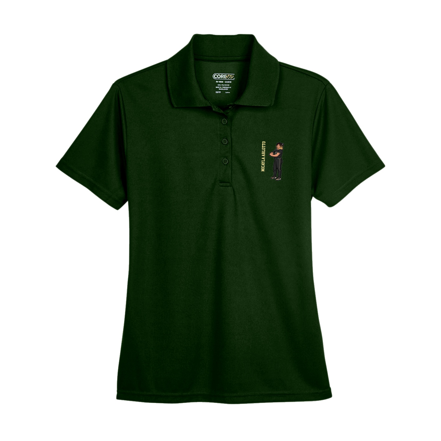 Womens Performance Polo — Name Vertical in Green