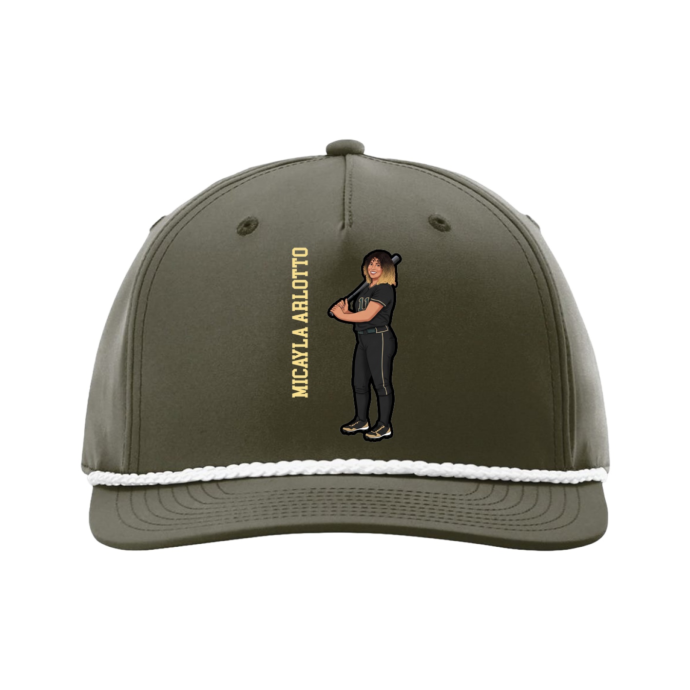 Five-Panel Classic Rope Cap — Name Vertical in Green