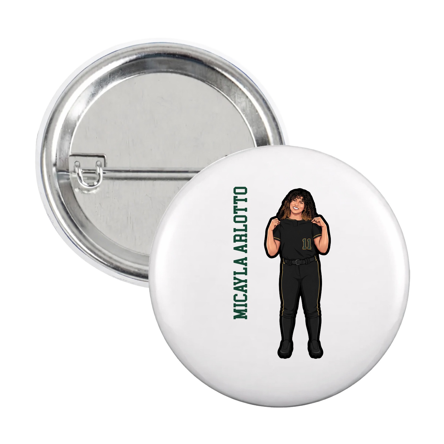 Game Day Button — Name Vertical in White