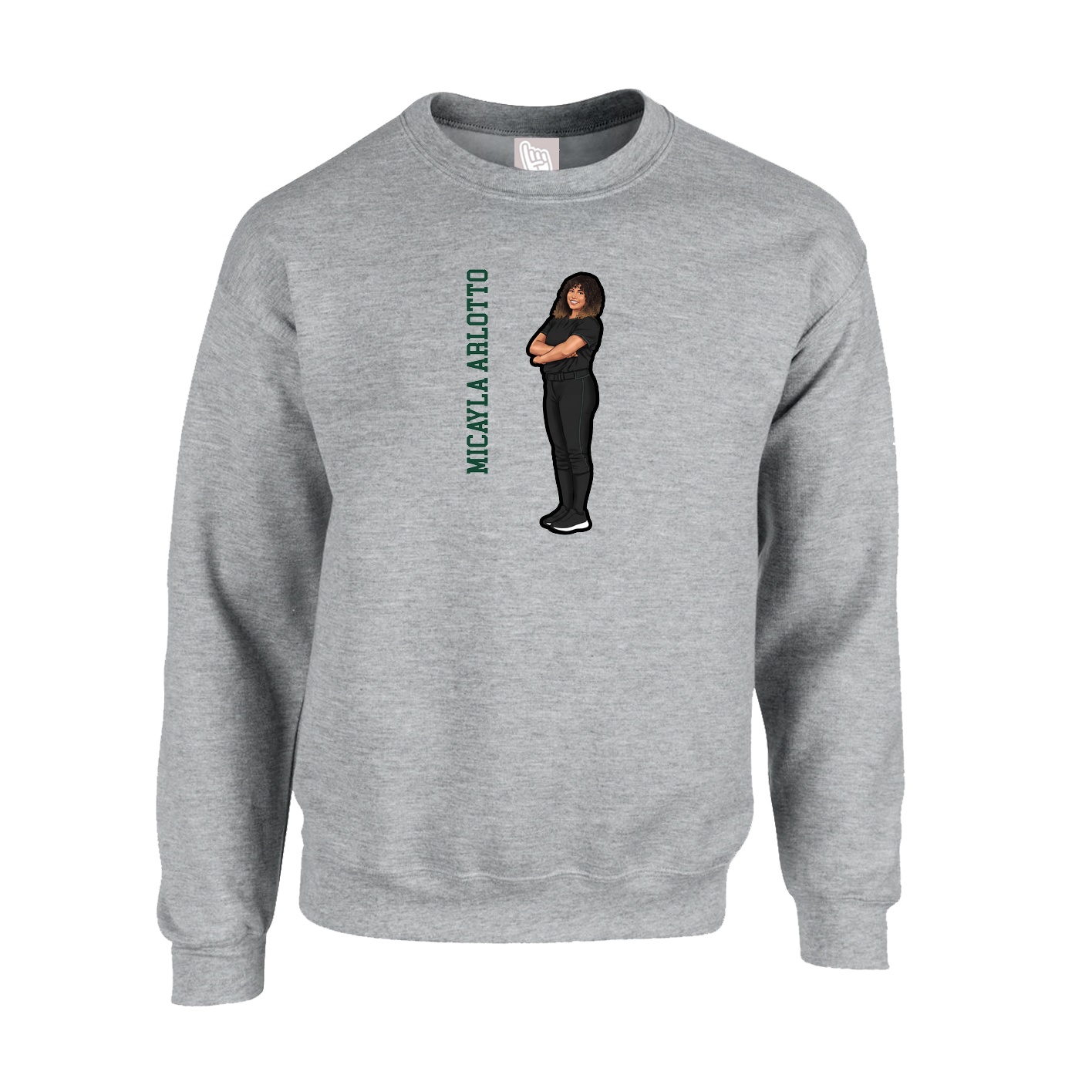 Fleece Crew — Name Vertical in Grey