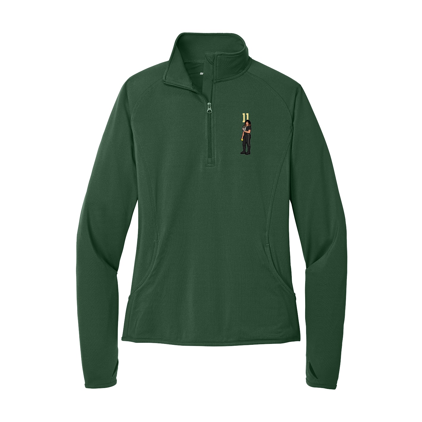 Women's Q-Zip Pullover — Number Top in Green