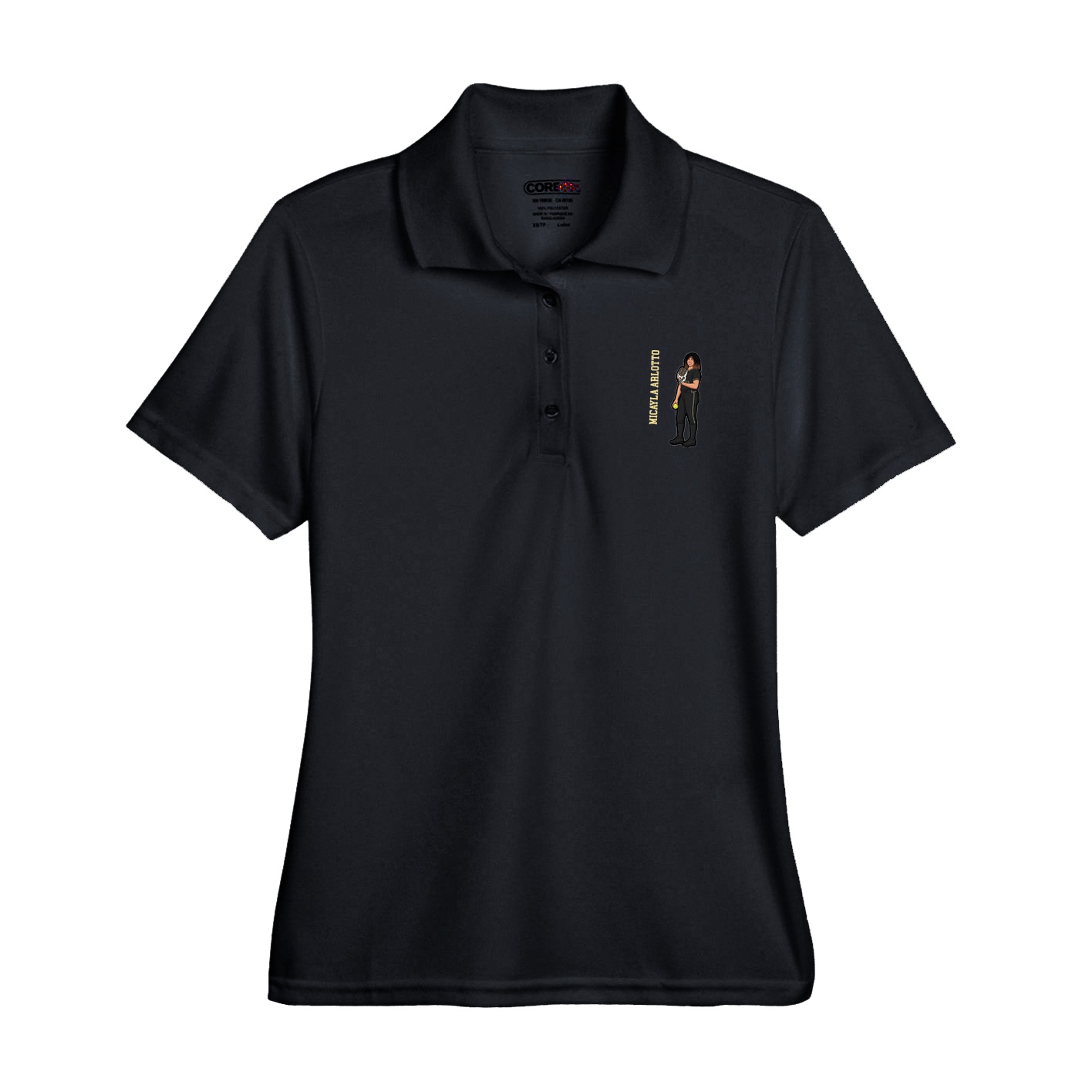 Womens Performance Polo — Name Vertical in Black