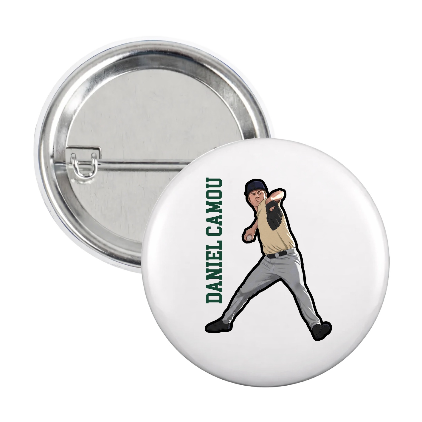Game Day Button — Name Vertical in White
