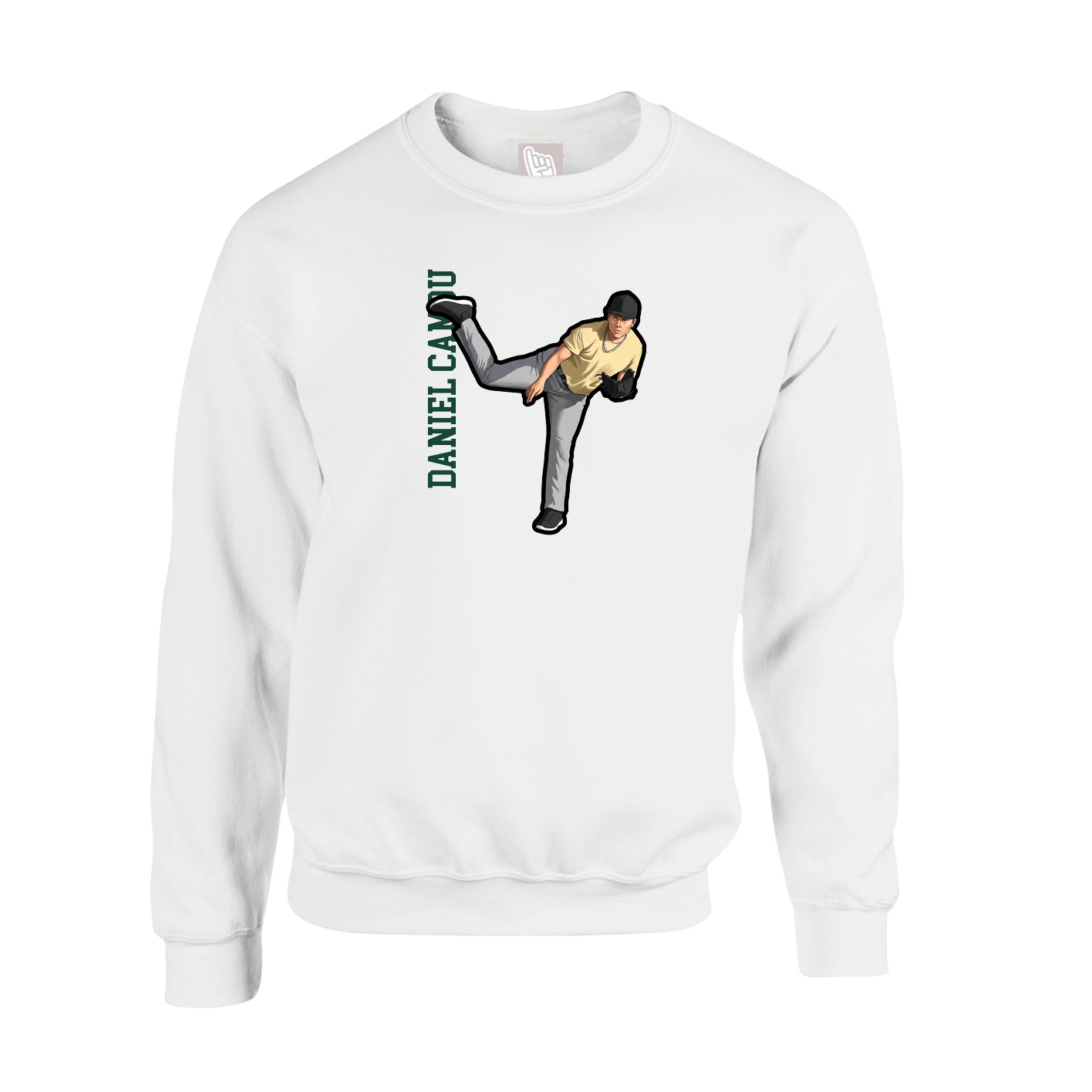 Fleece Crew — Name Vertical in White