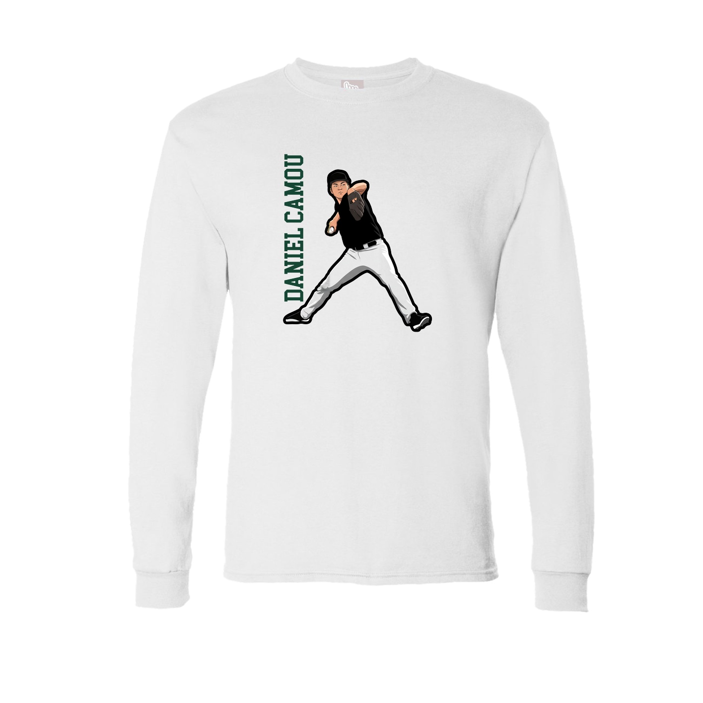 Long Sleeve Tee — Name Vertical in White