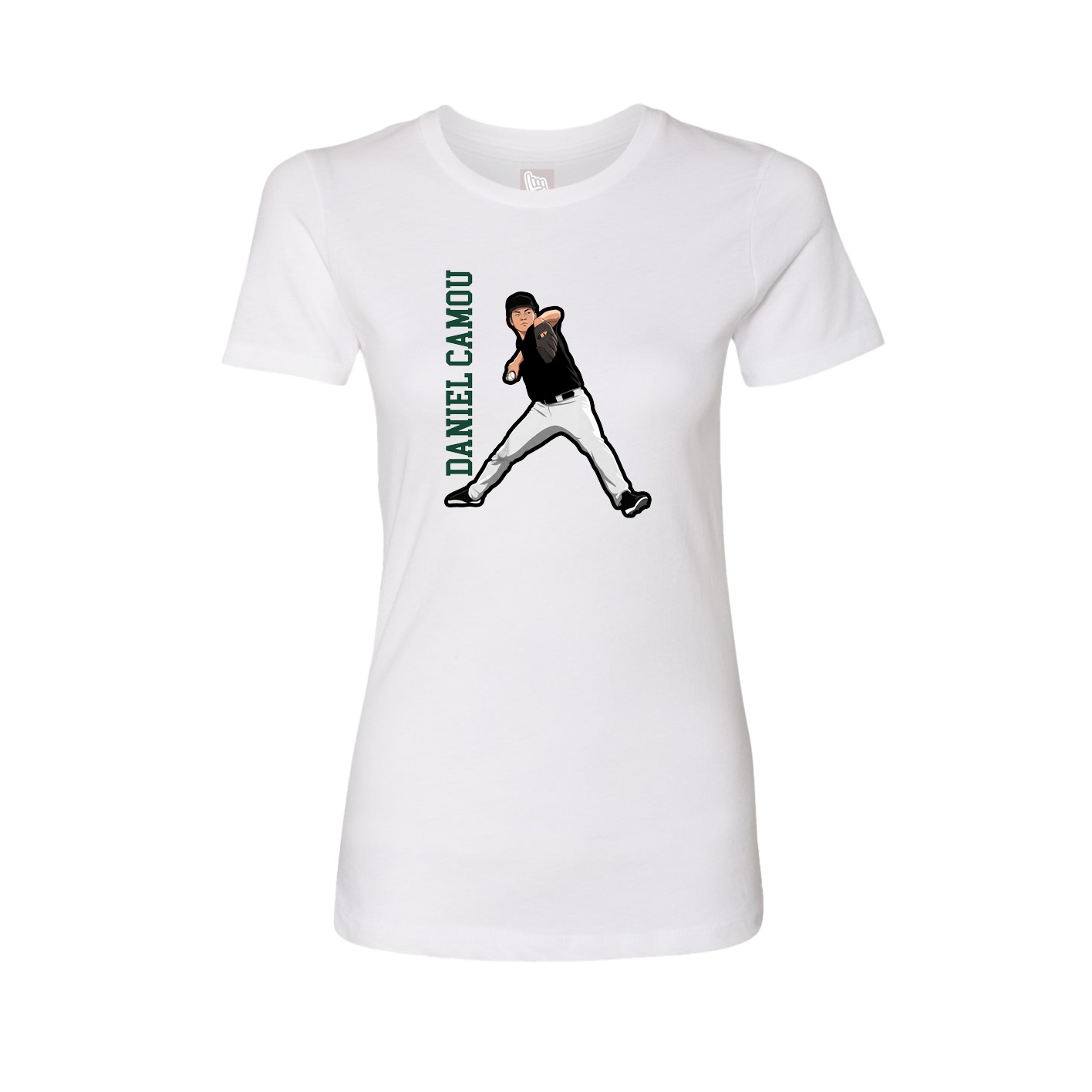 Fitted Women's Tee — Name Vertical in White