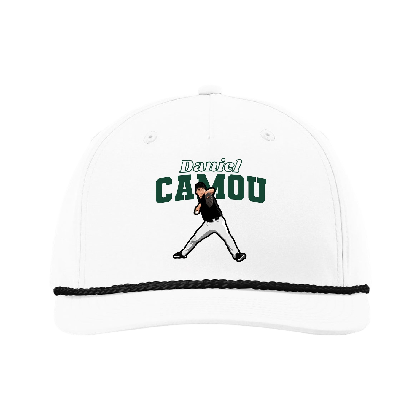 Five-Panel Classic Rope Cap — Name Arch in White