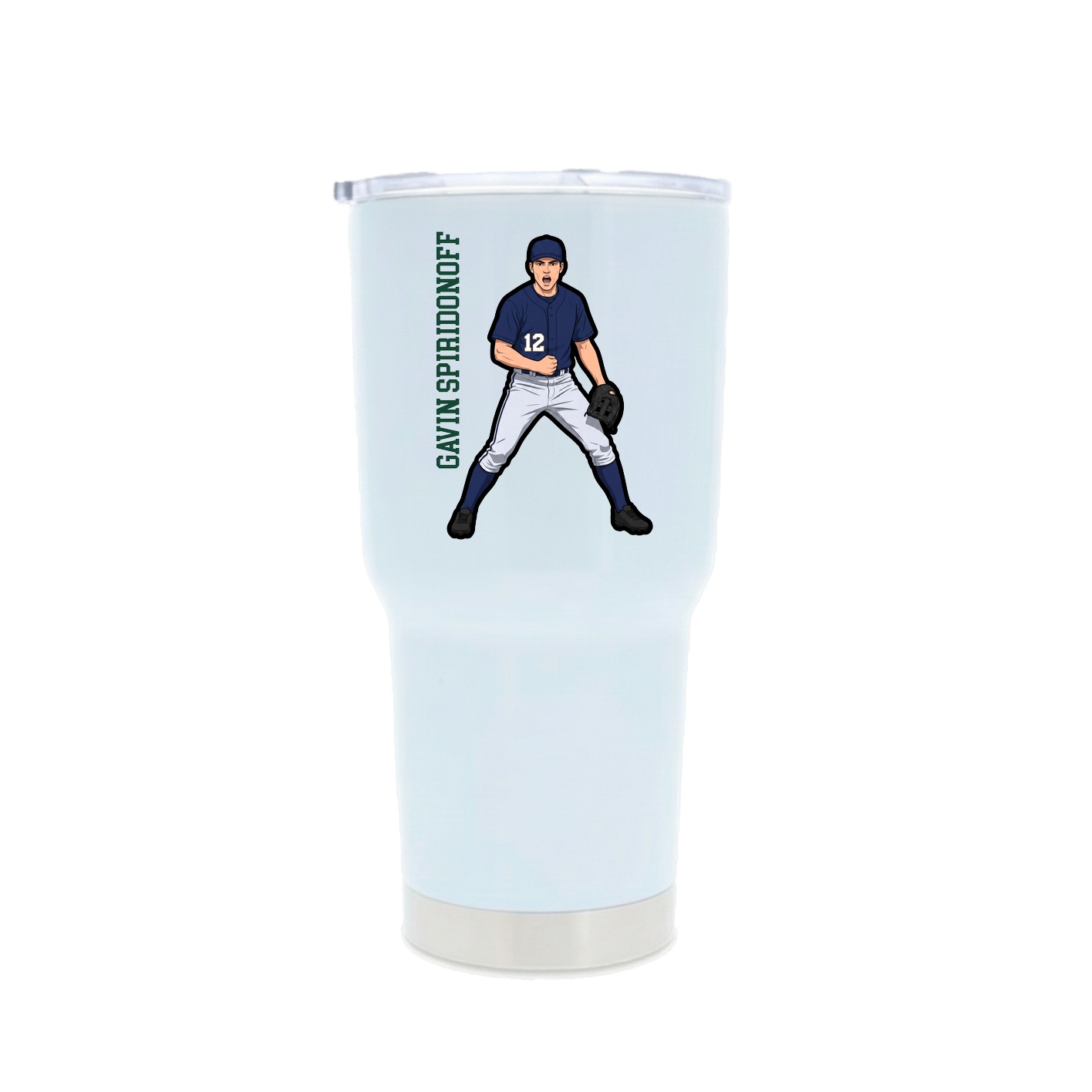 30oz Stainless Steel Tumbler — Name Vertical in White