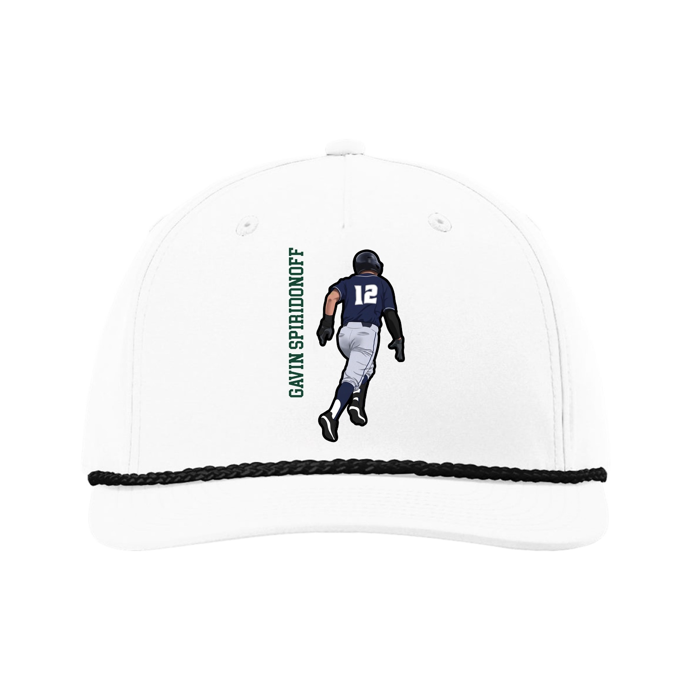 Five-Panel Classic Rope Cap — Name Vertical in White
