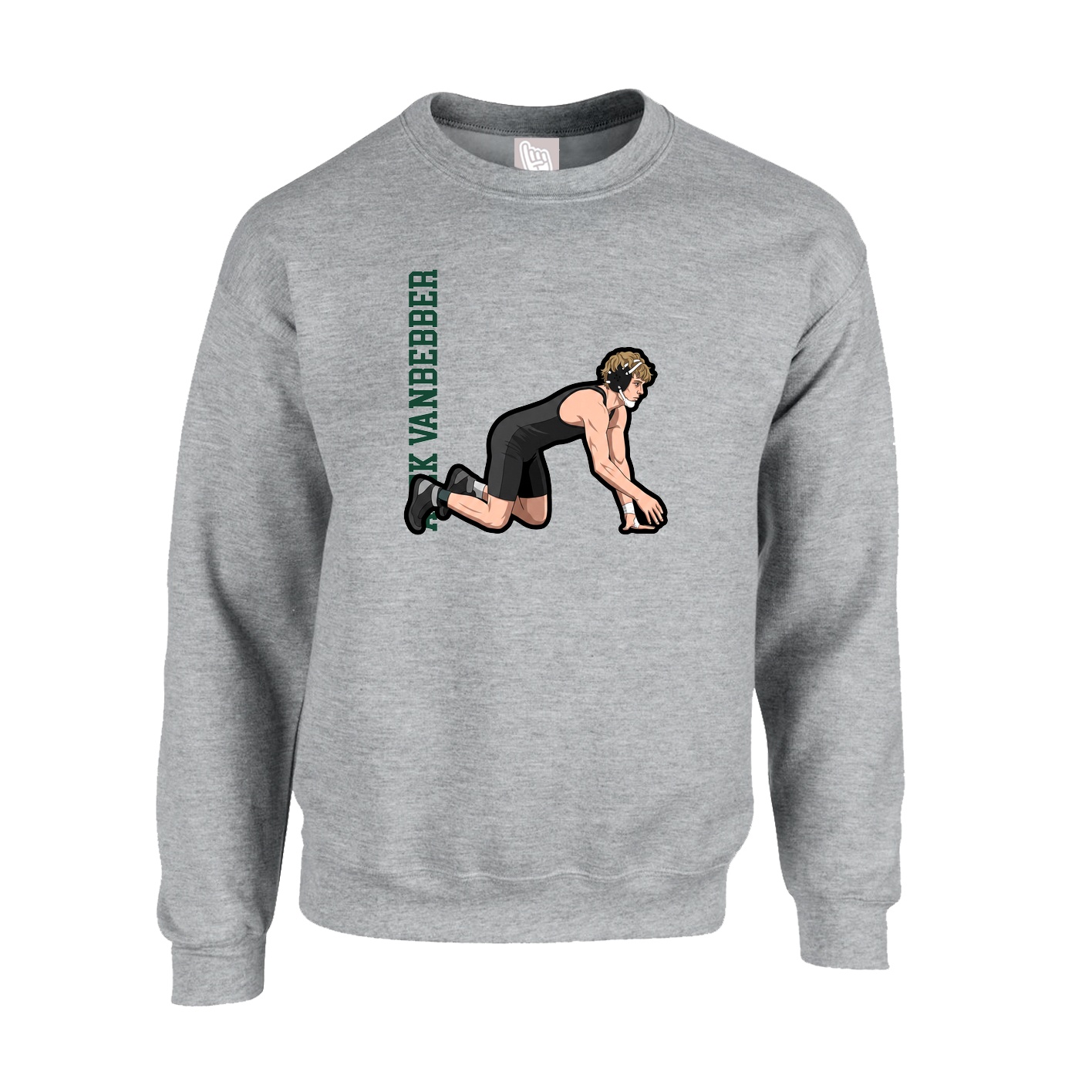 Fleece Crew — Name Vertical in Grey