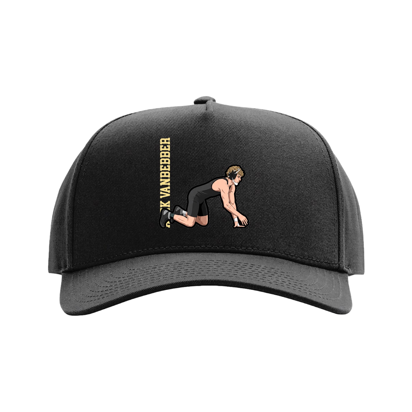 Full Fabric Five-Panel Champ Cap — Name Vertical in Black