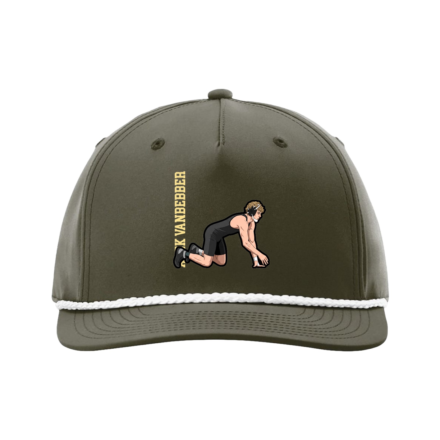 Five-Panel Classic Rope Cap — Name Vertical in Green