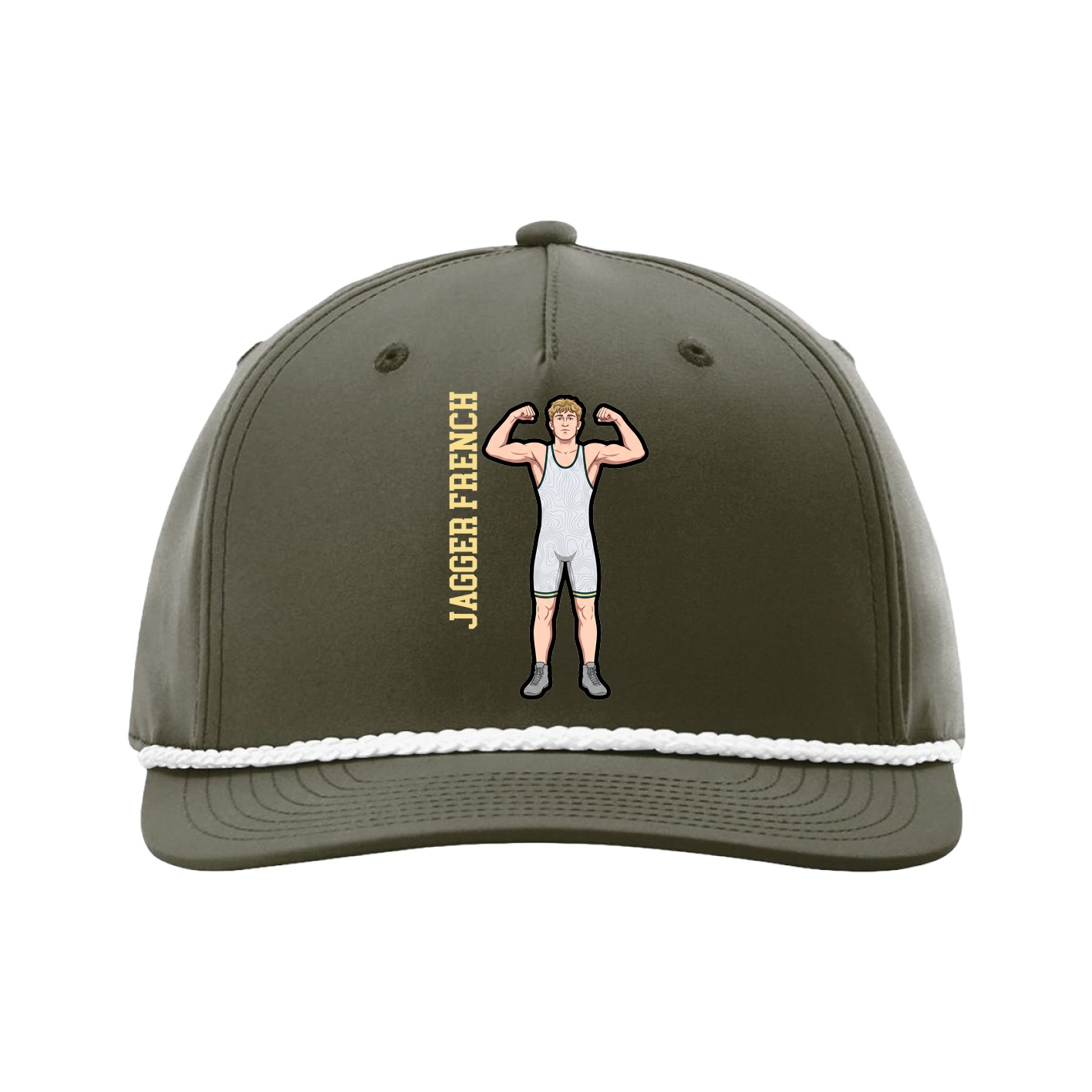 Five-Panel Classic Rope Cap — Name Vertical in Green