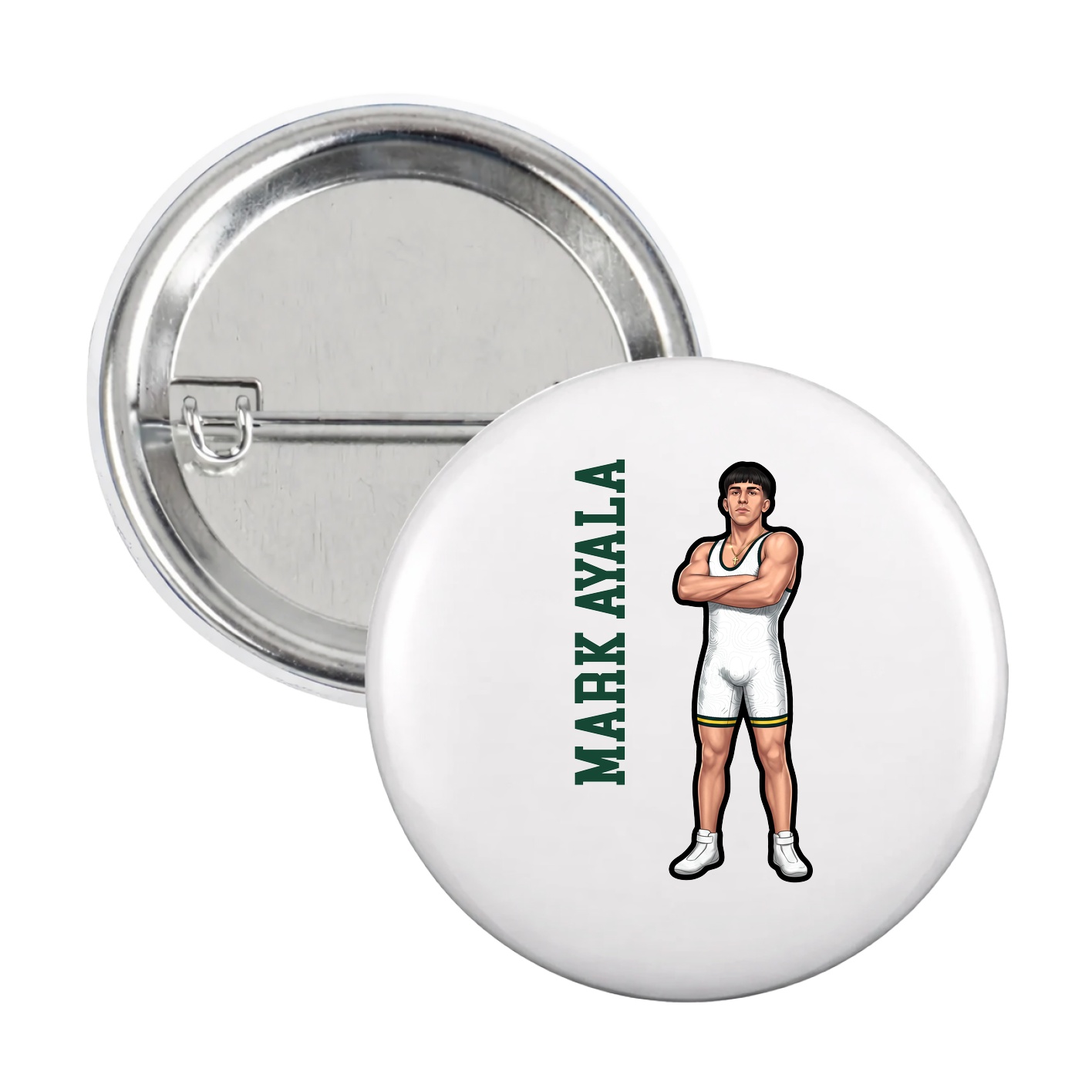 Game Day Button — Name Vertical in White