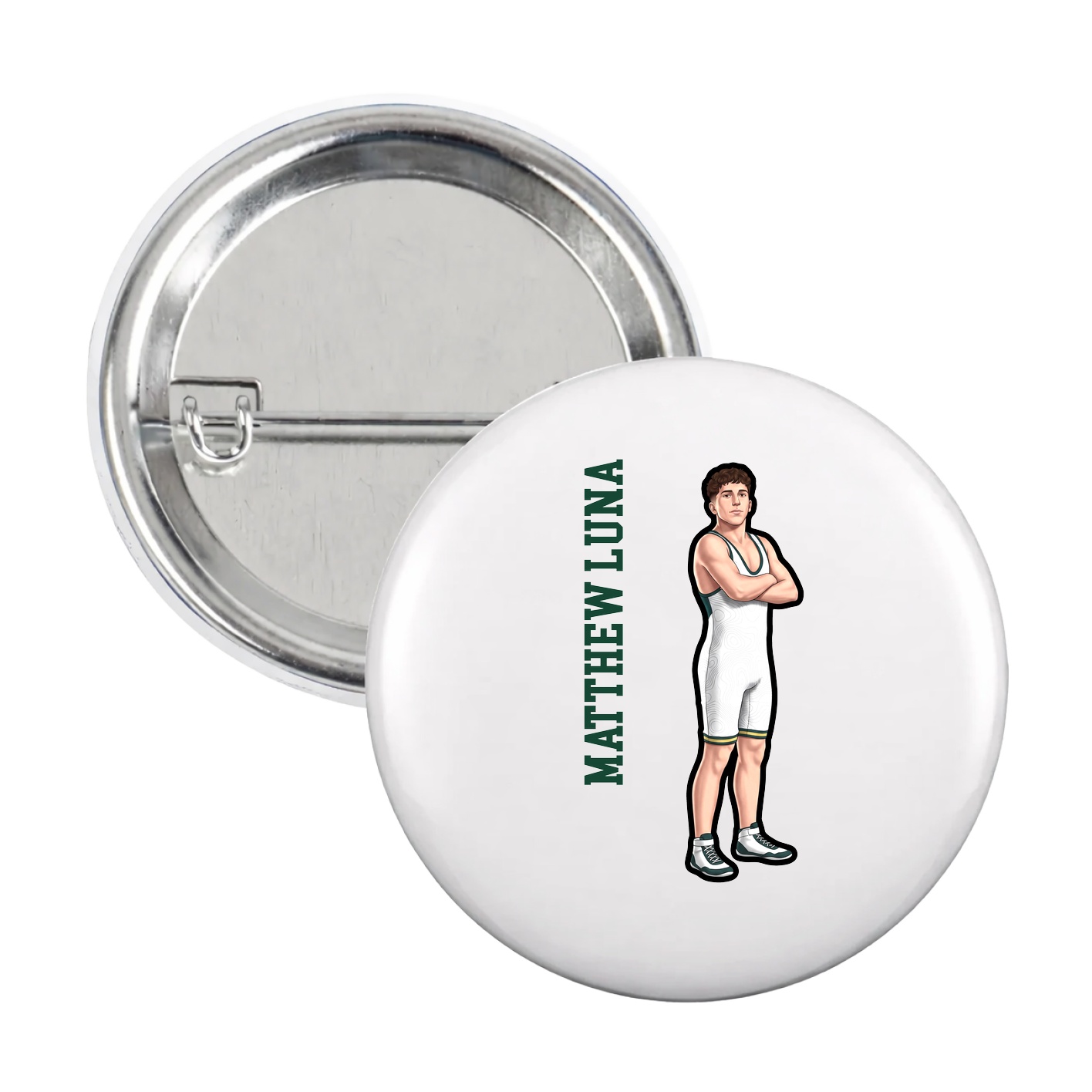 Game Day Button — Name Vertical in White