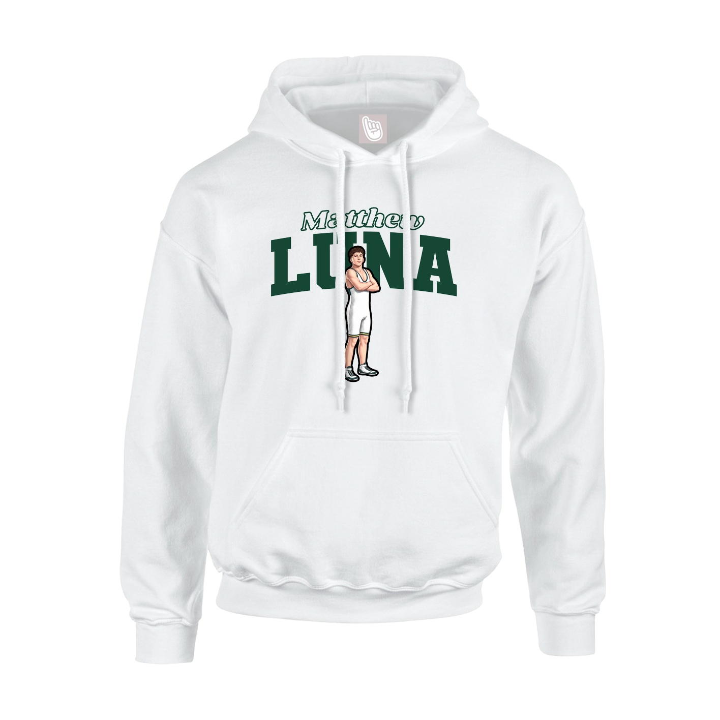 Youth Hoodie — Name Arch in White