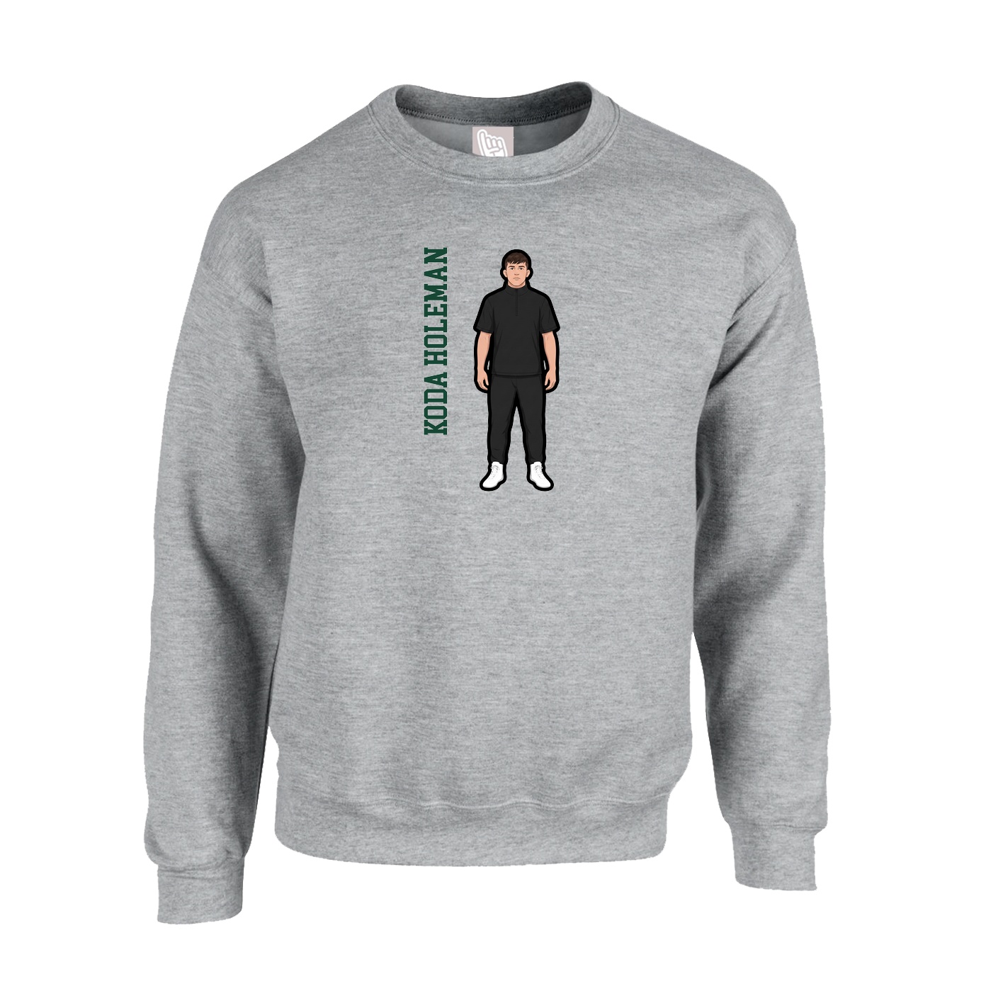Fleece Crew — Name Vertical in Grey