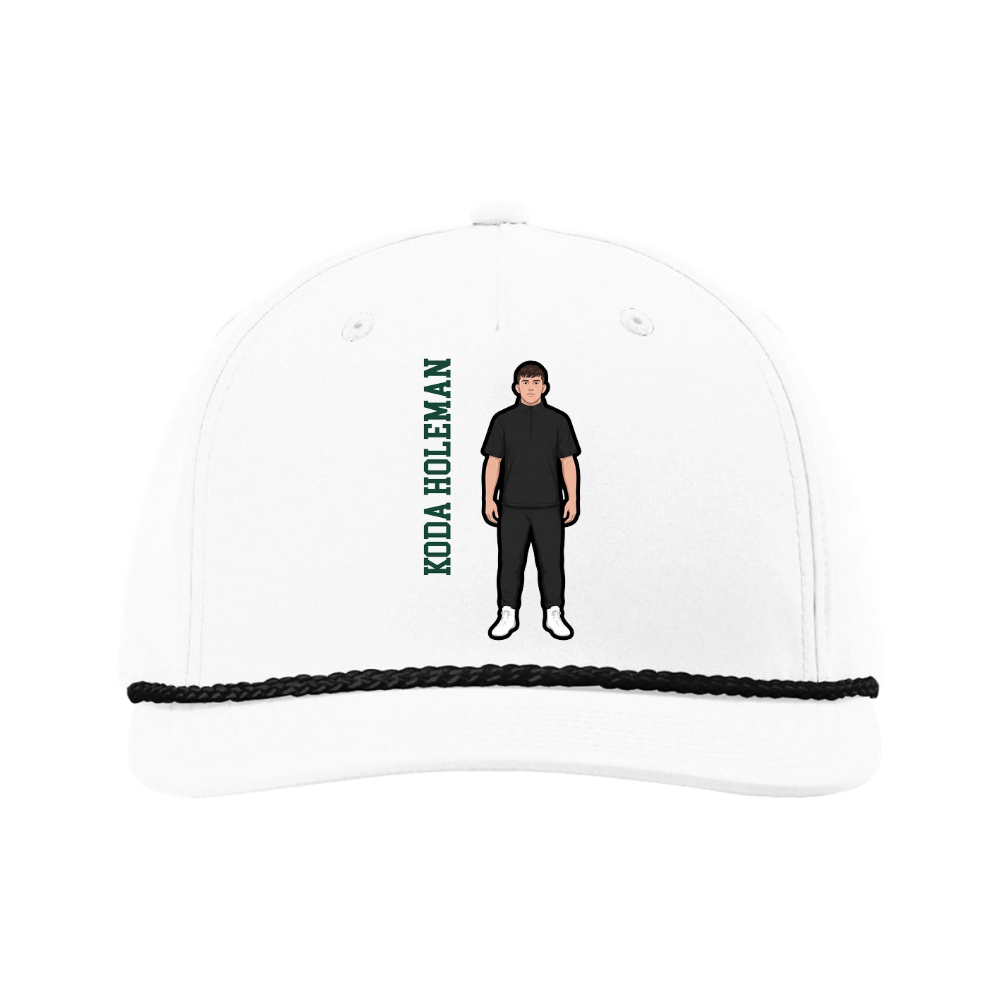 Five-Panel Classic Rope Cap — Name Vertical in White