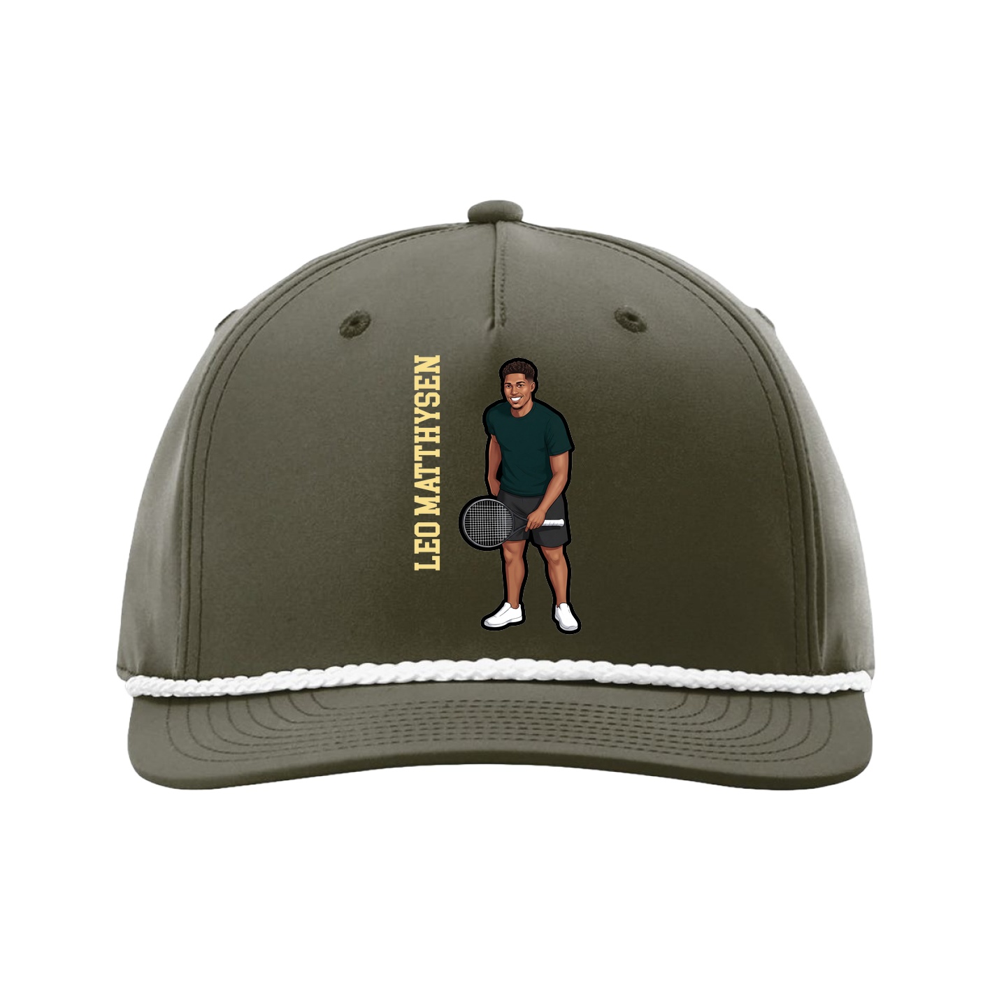 Five-Panel Classic Rope Cap — Name Vertical in Green